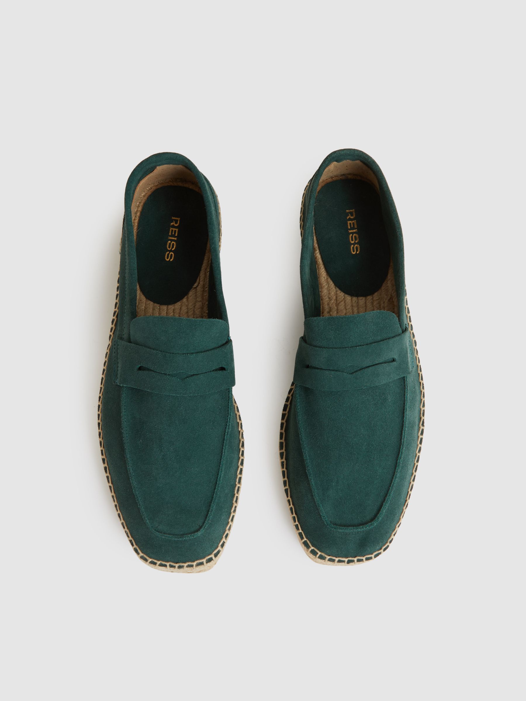 Suede Penny-Strap Espadrilles in Light Teal