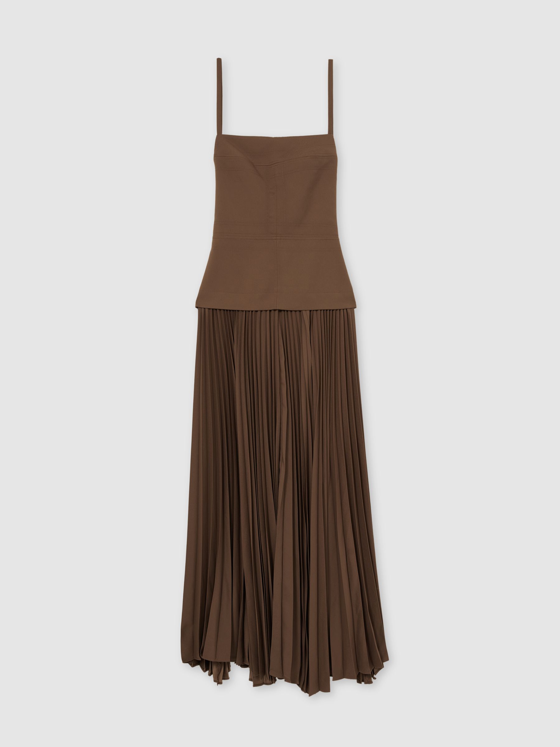 Acler Linen Blend Pleated Midi Brown Dress in Brown