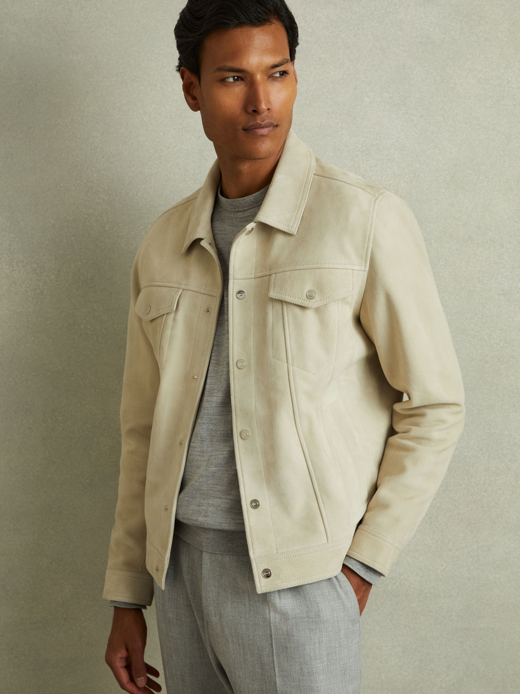 Suede Trucker Jacket in Off White