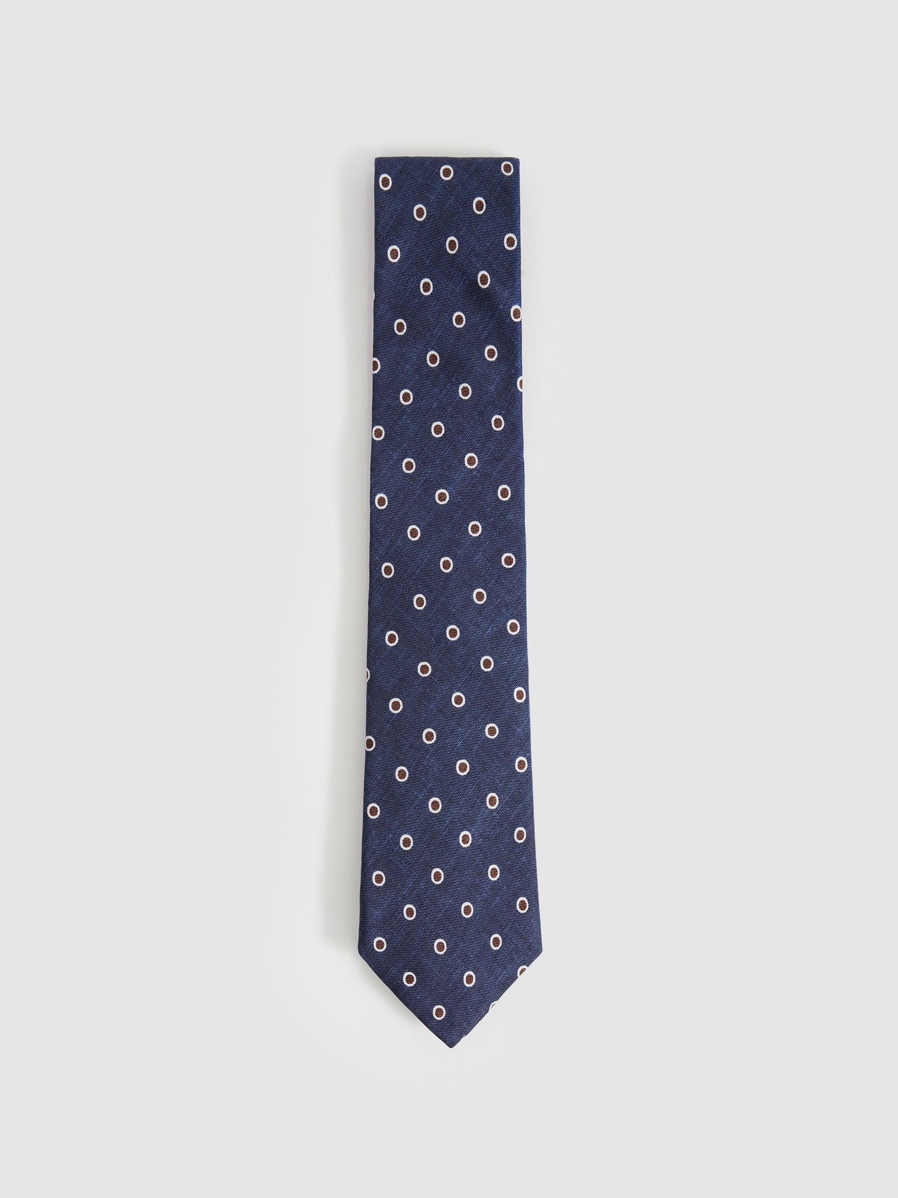 Silk Polka Dot Print Tie in Navy