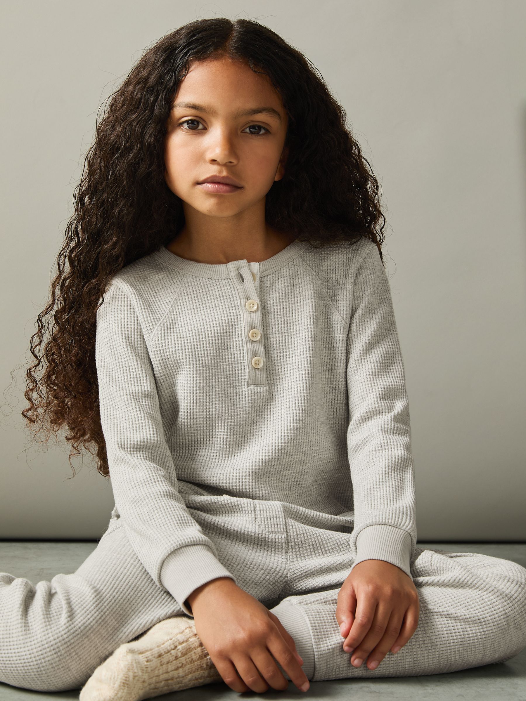 4-9 yrs Cotton-Blend Jersey Waffle Top And Trousers Set in Grey