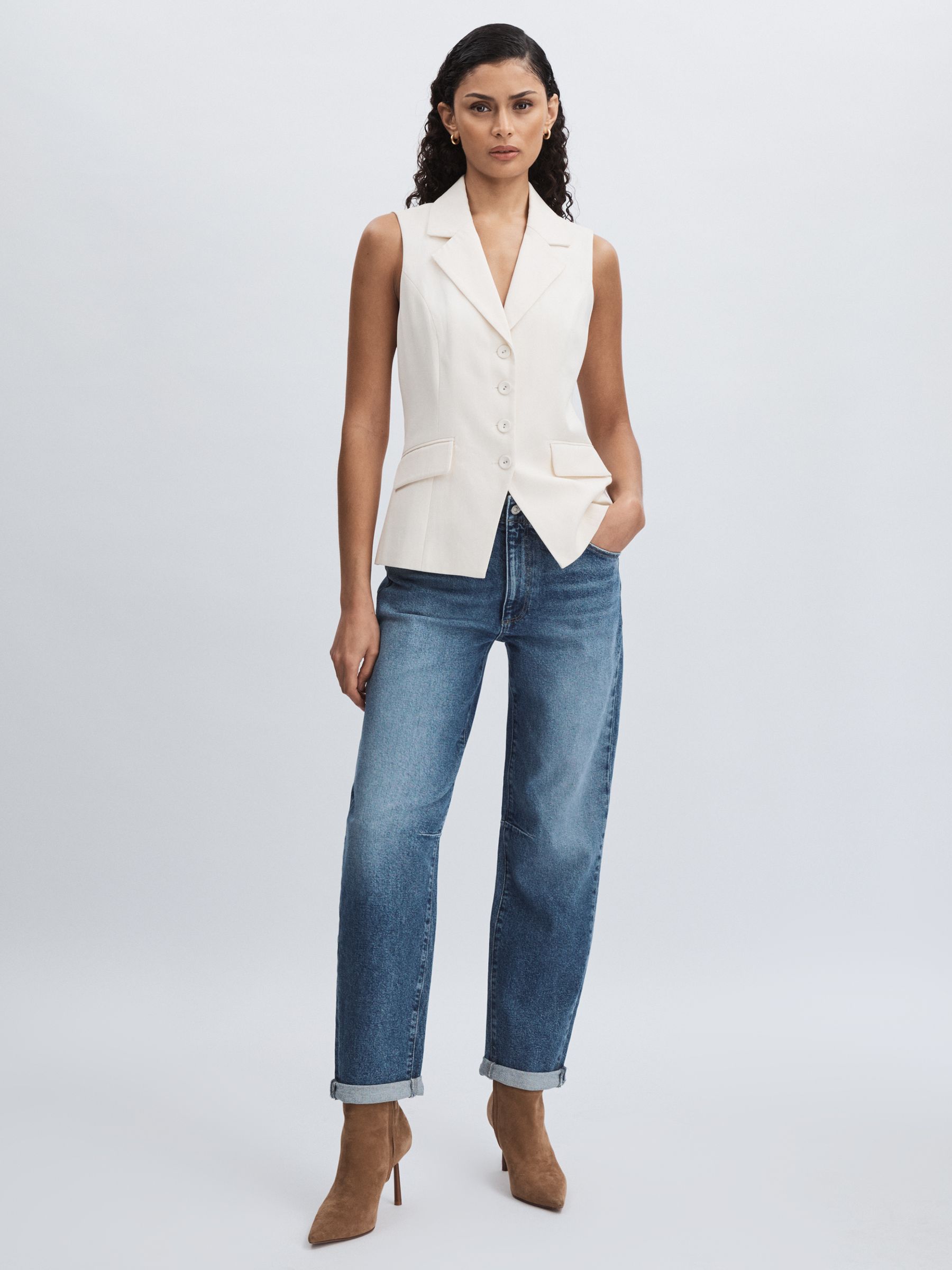 Paige Barrel Leg Turn-Up Rolled Cuff Jeans in Ryland Blue