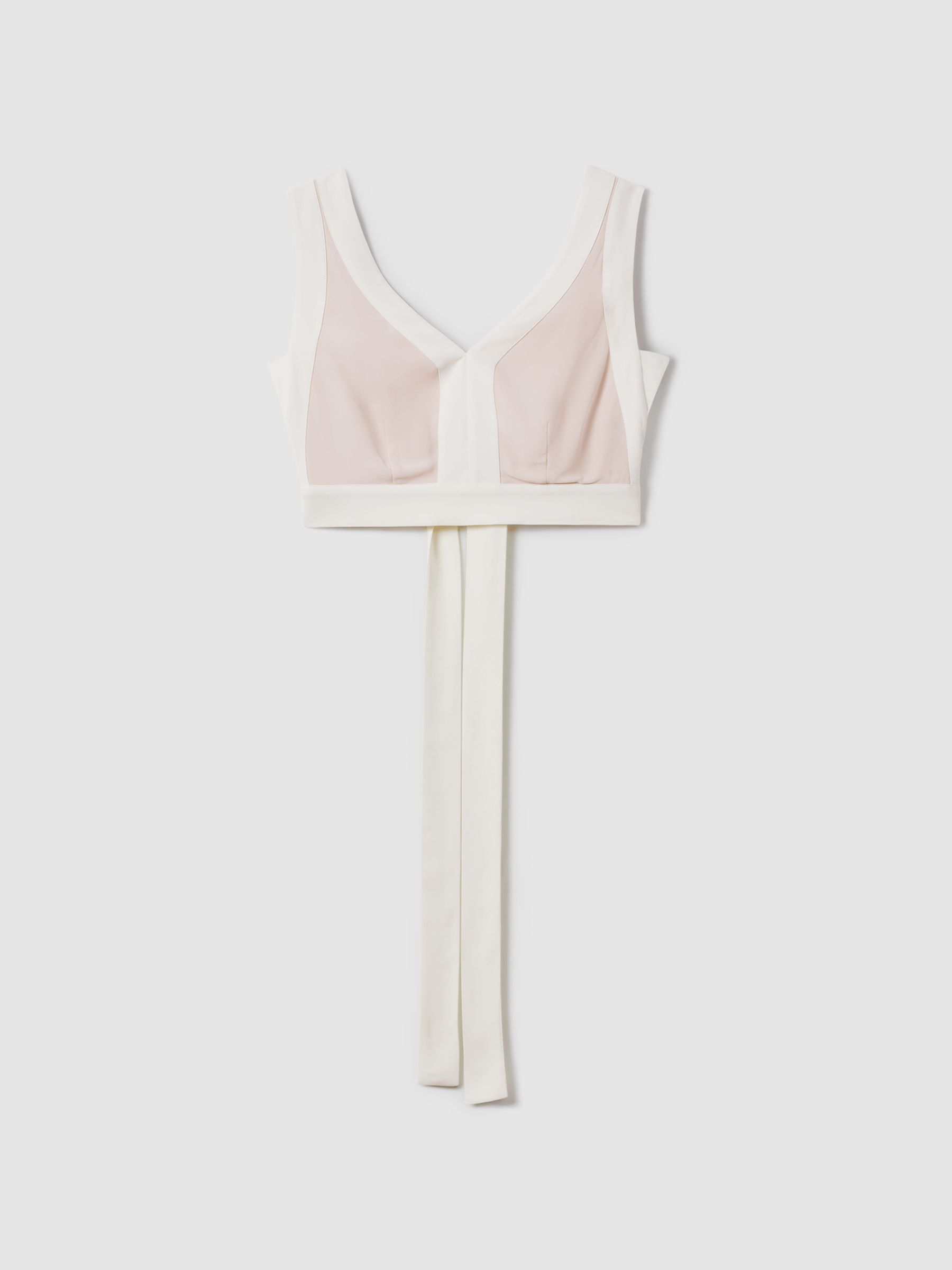 Contrast Trim Co-Ord Crop Top in Nude/Ivory