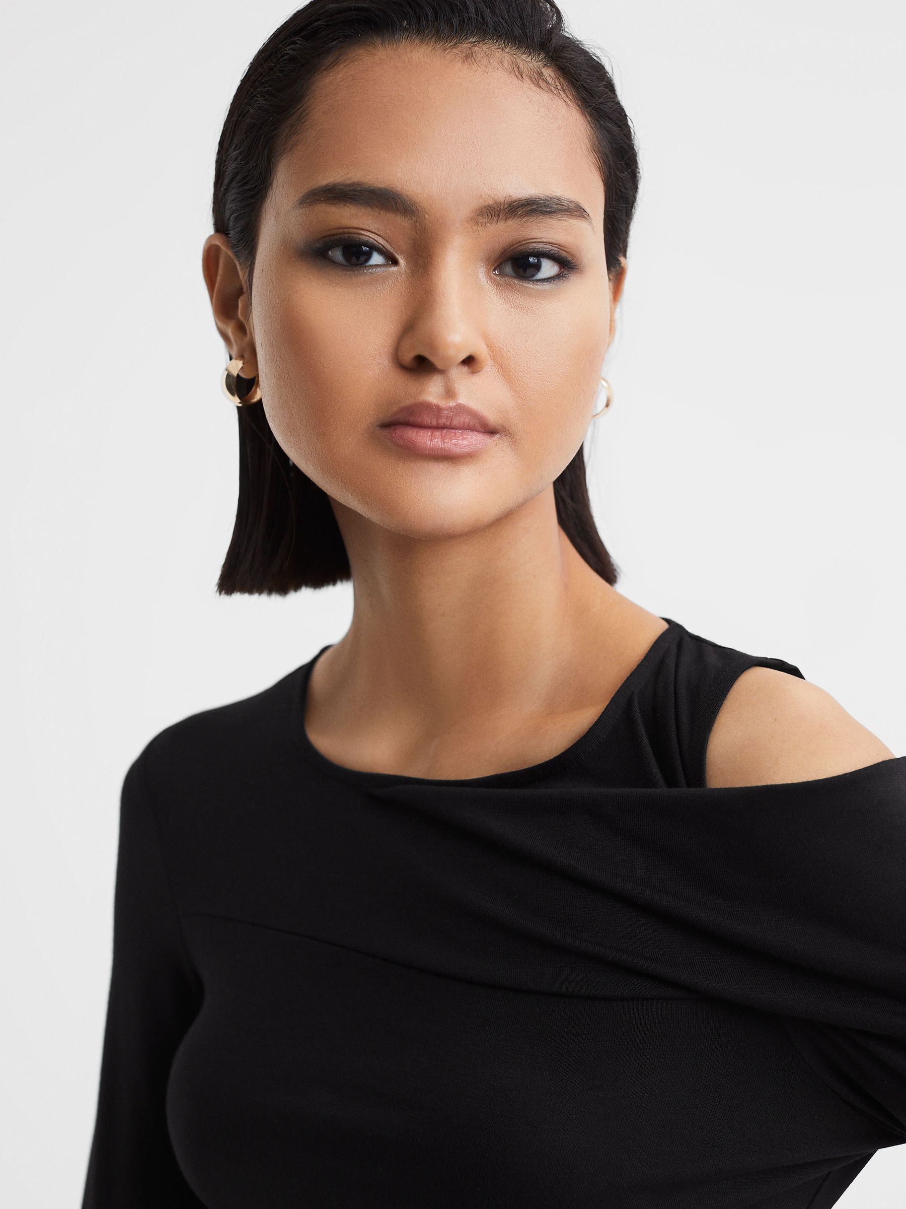 Draped Shoulder Top in Black