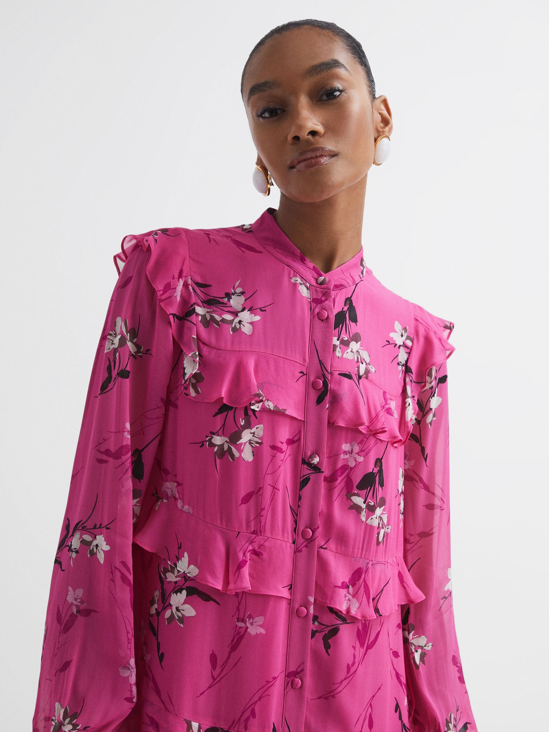 Florere Floral Tiered Maxi Dress in Bright Pink