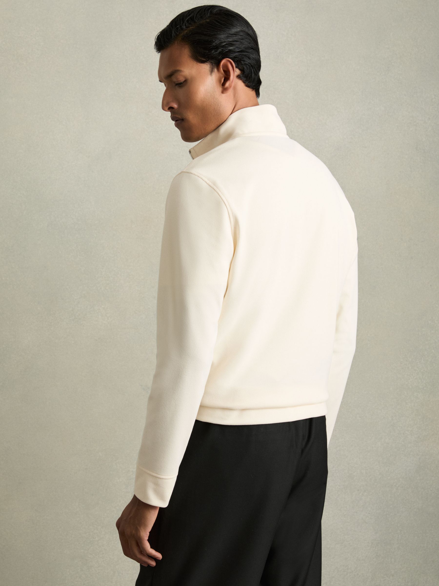 Brushed-Corduroy Half-Zip Jumper in Off White
