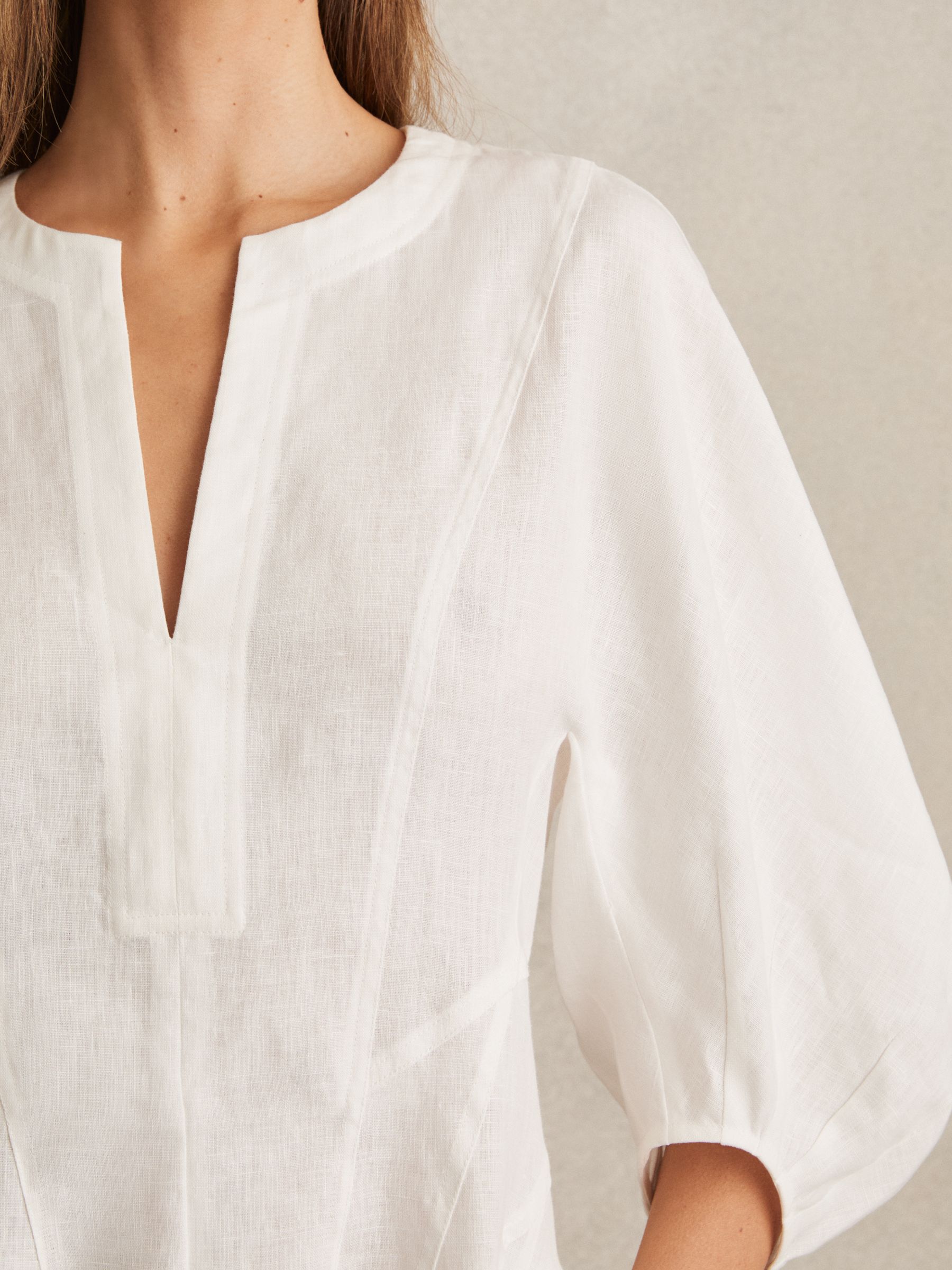 Linen Balloon Sleeve Mini Dress in Ivory