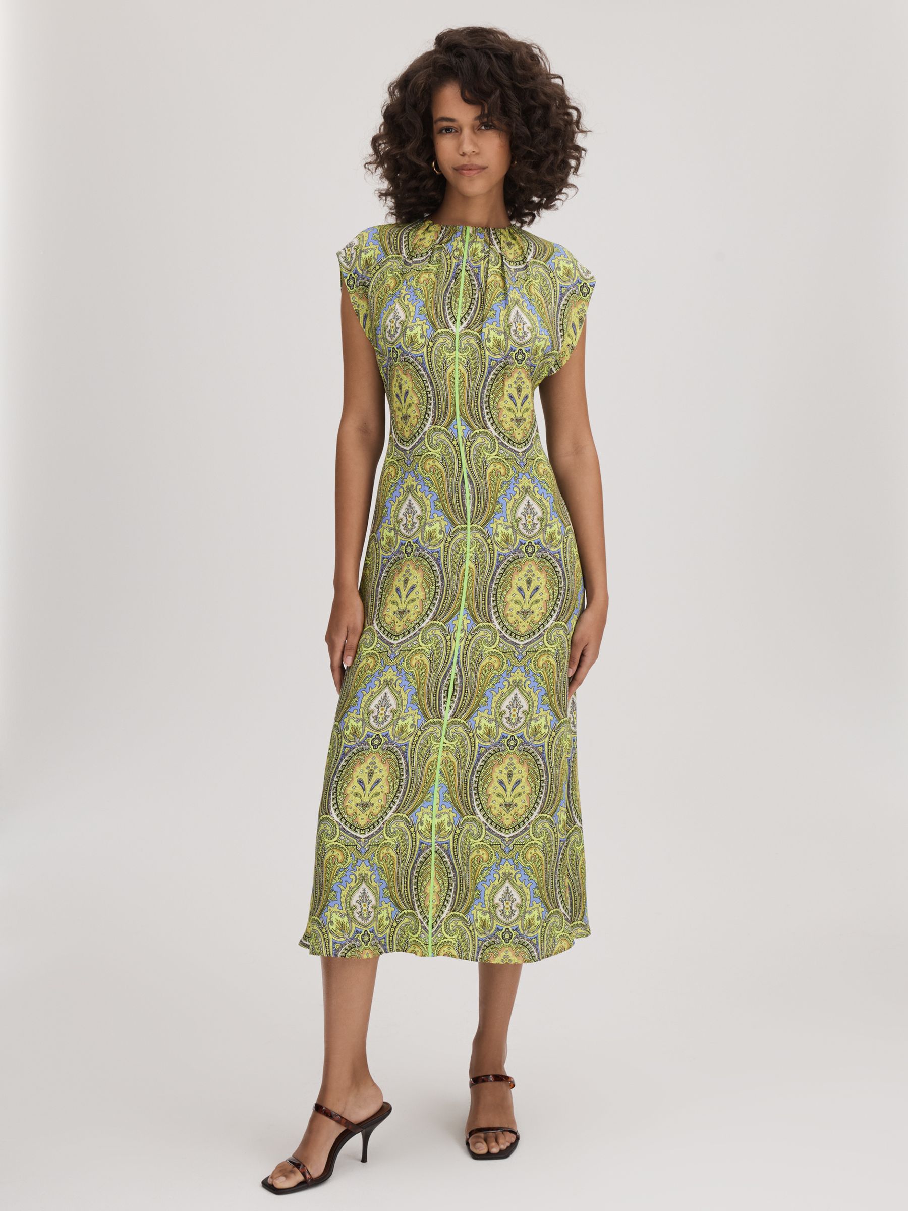Florere Printed Tie Back Midi Dress in Lime/Green