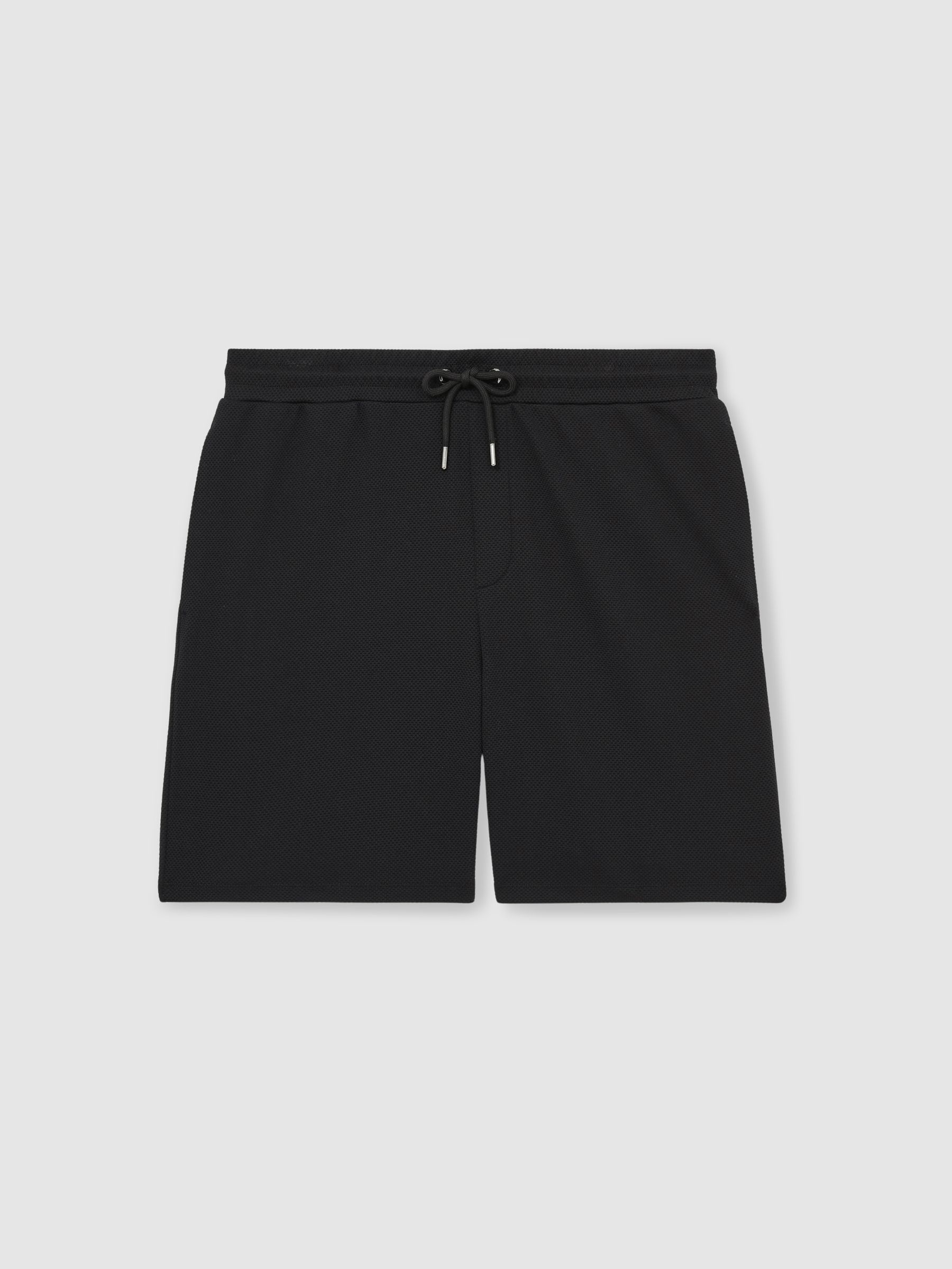 Textured Drawstring Shorts in Black