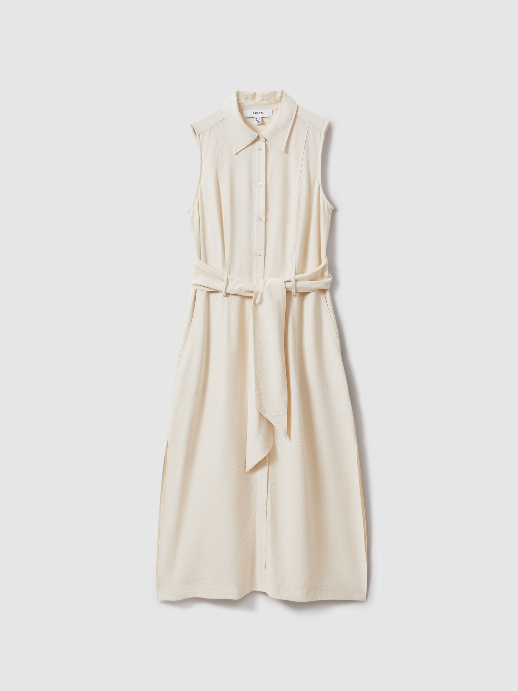 Viscose Blend Belted Shirt Dress in Cream