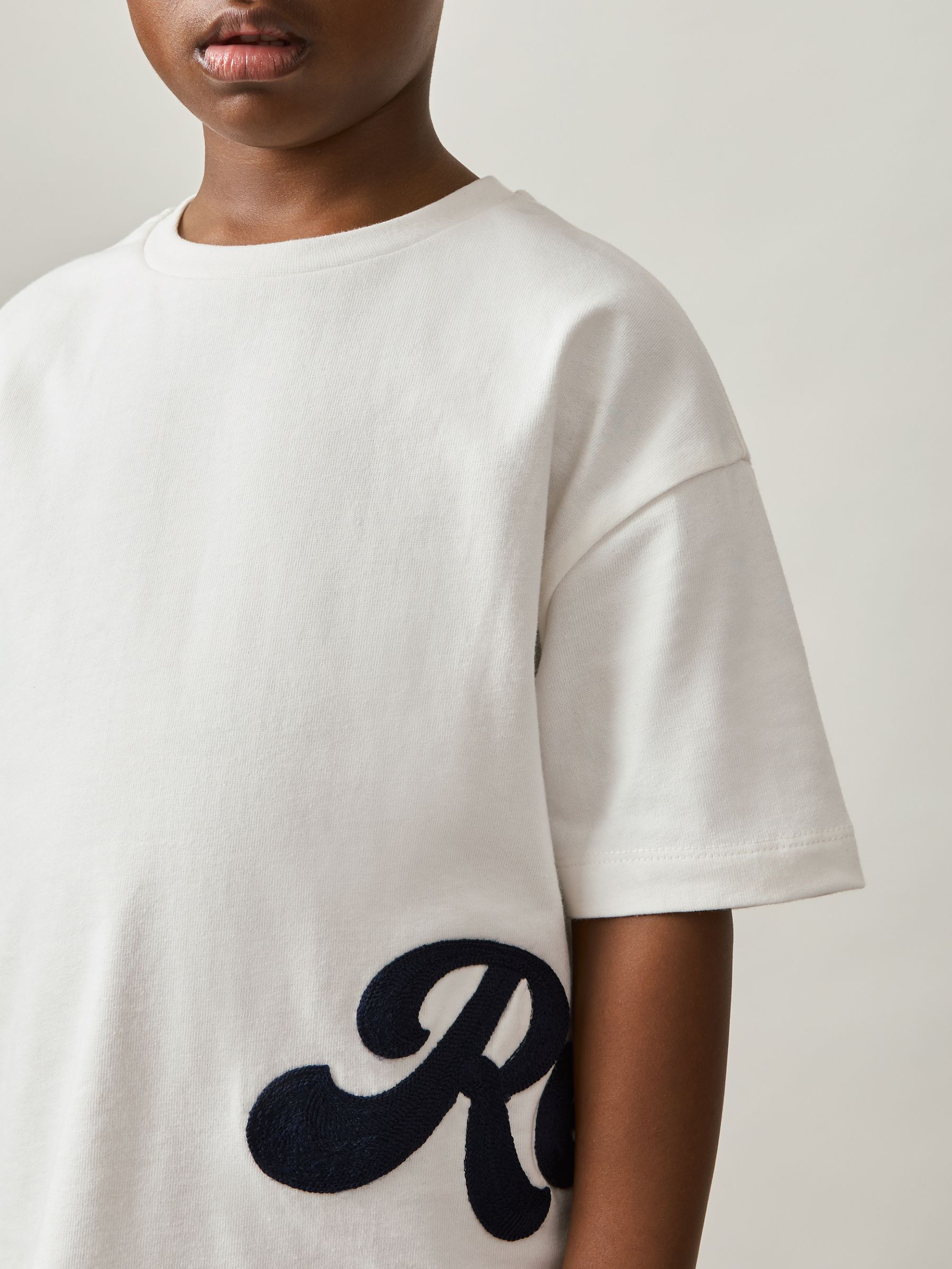 3-9 yrs Cotton Script-Logo Oversized T-Shirt in White