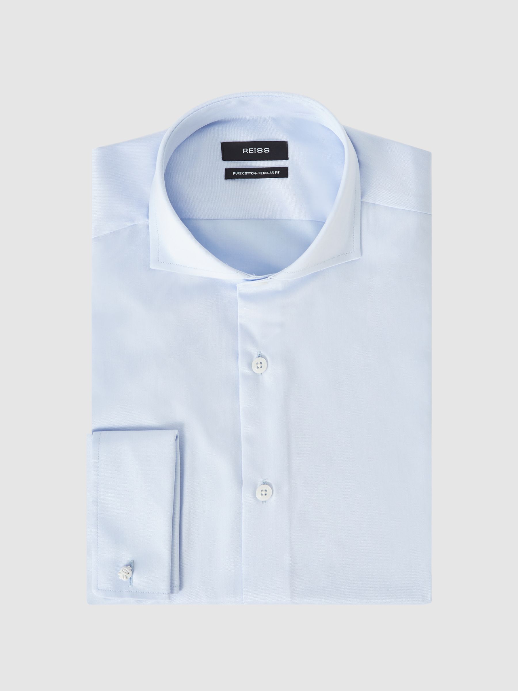 Regular Fit Cotton Double-Cuff Shirt in Soft Blue
