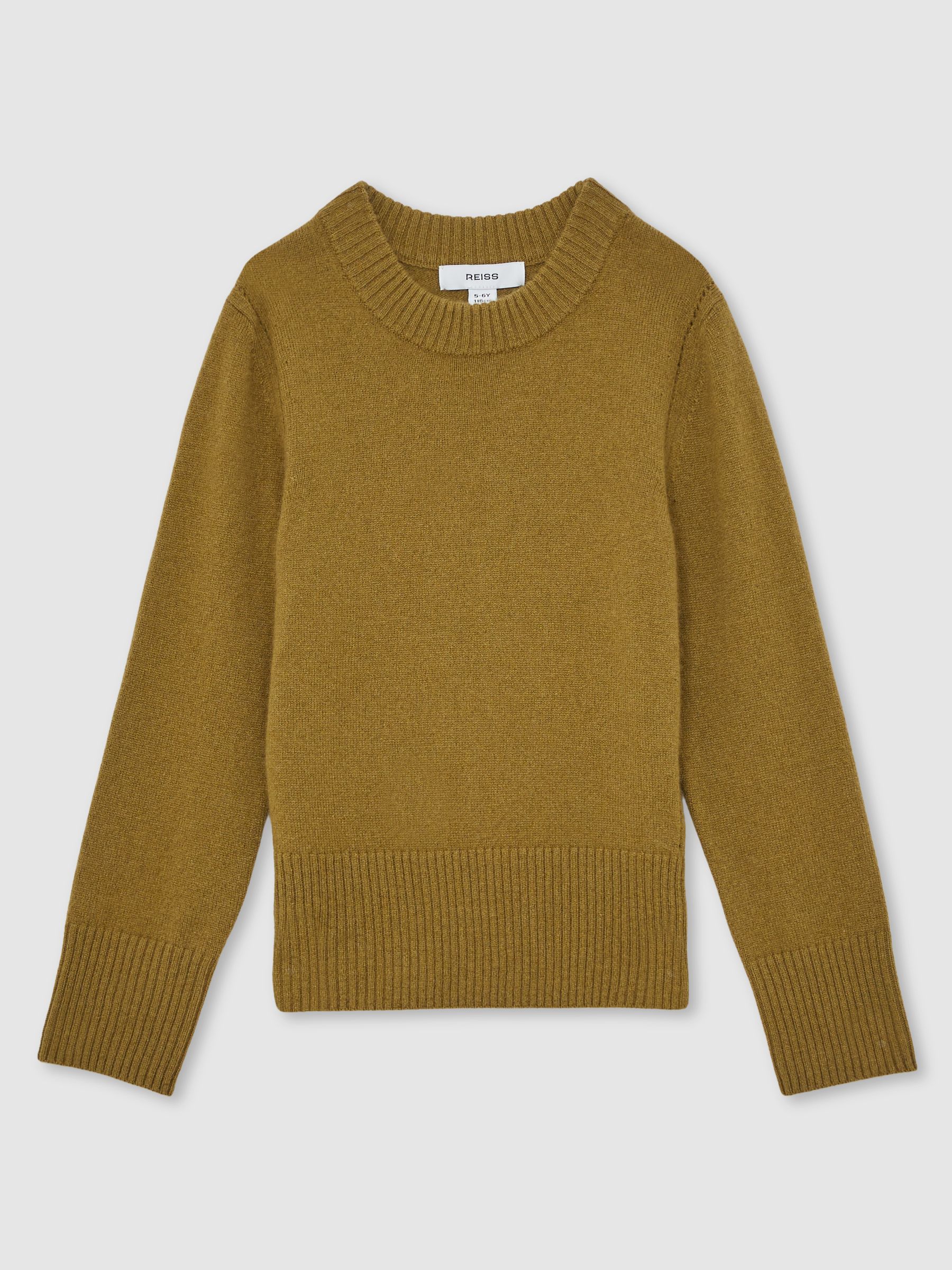 9-13 yrs Wool-Blend Open-Stitch Jumper with Cashmere in Khaki Green
