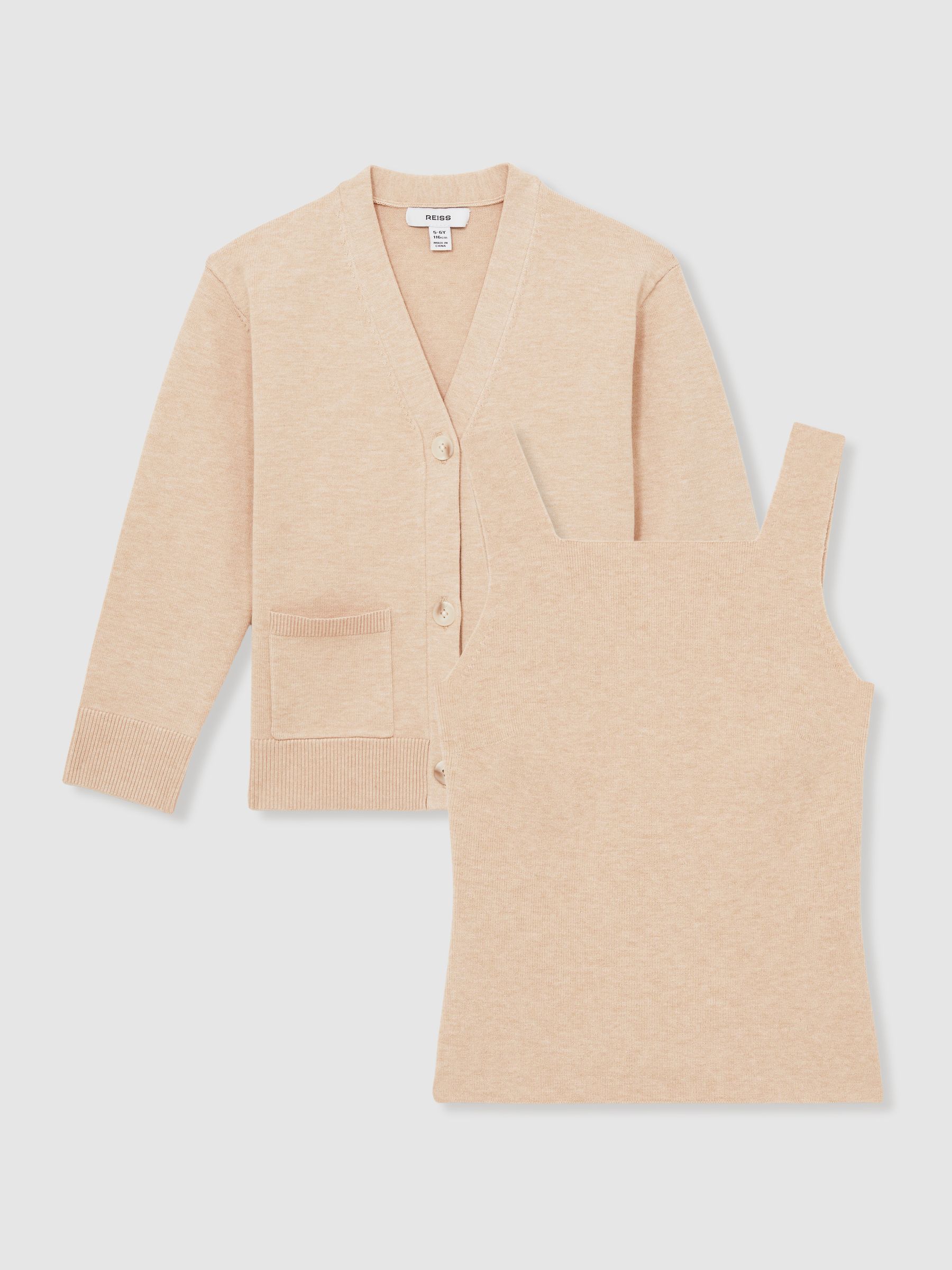 13-14 yrs Compact Knit Top And Cardigan Set in Camel