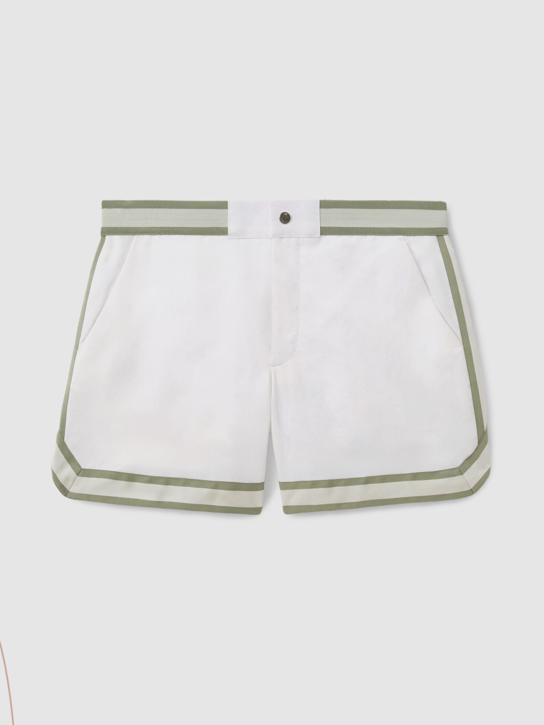 Contrast Stripe Elasticated Waist Swim Shorts in White