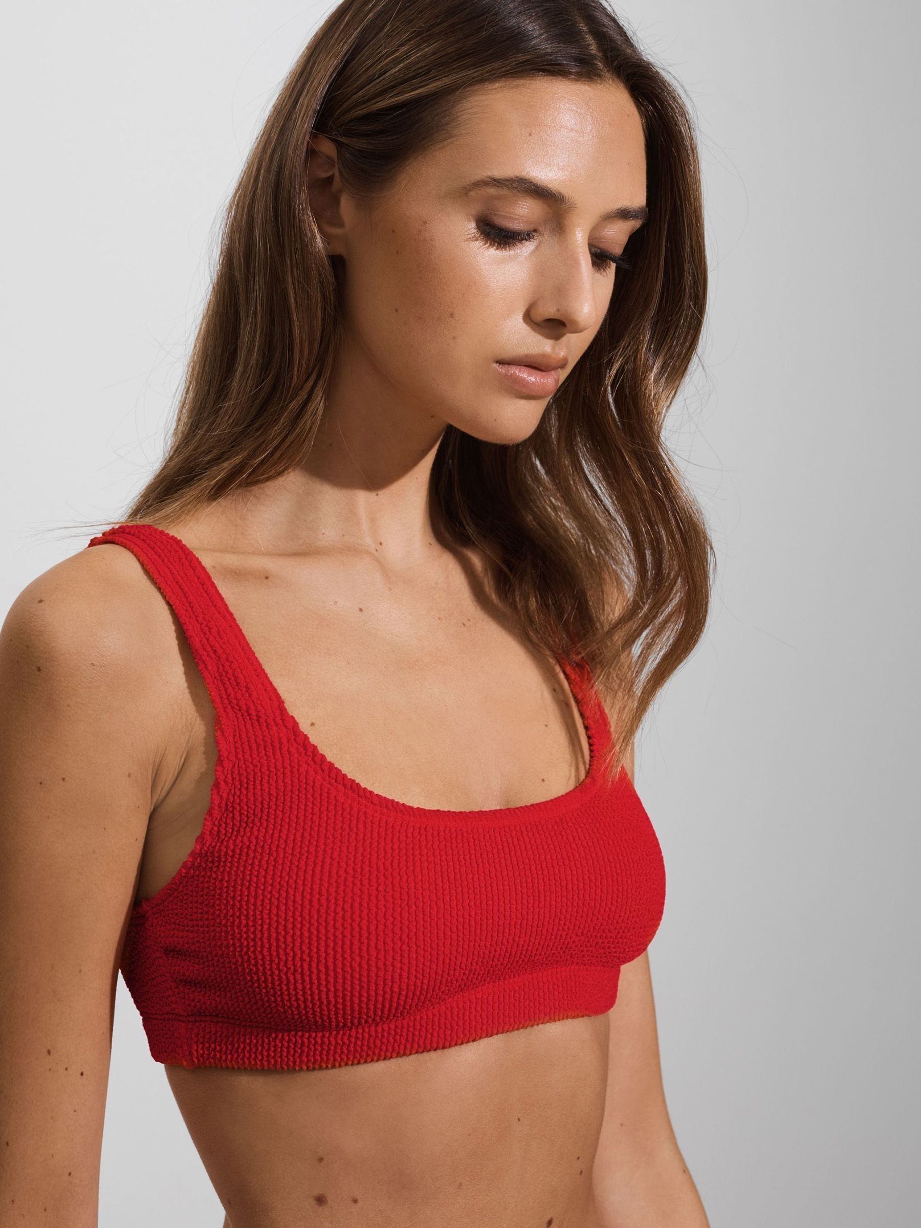 Good American Always Fits Textured Bikini Top in Bright Red