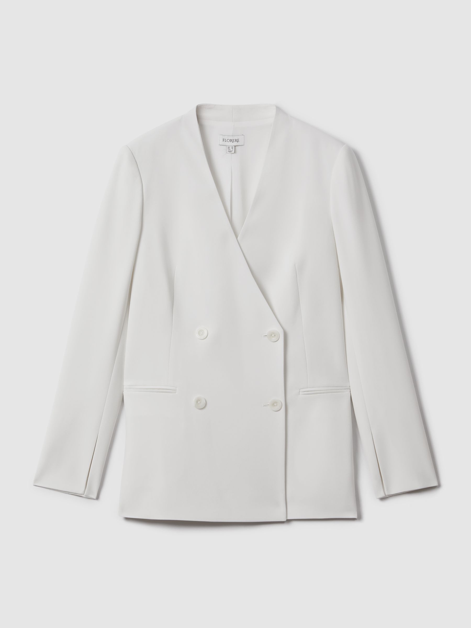 Florere Collarless Double Breasted Blazer in Ivory