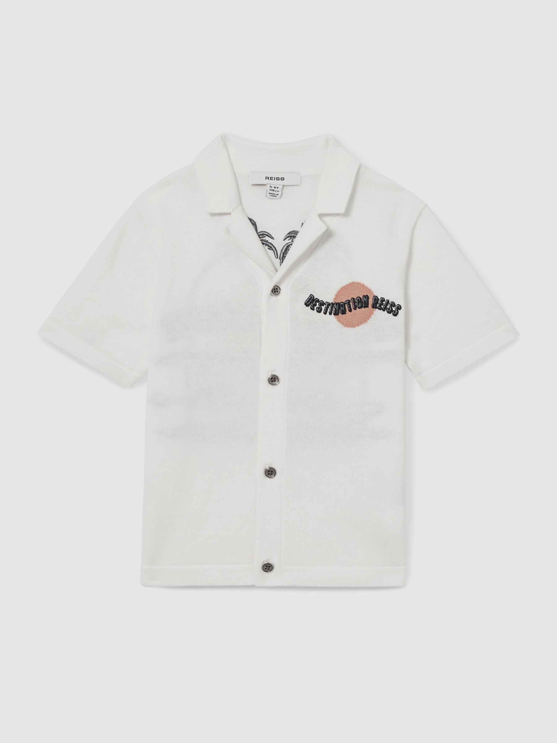 13-14 yrs Cotton Destination Embroidery Knit Shirt in Off White