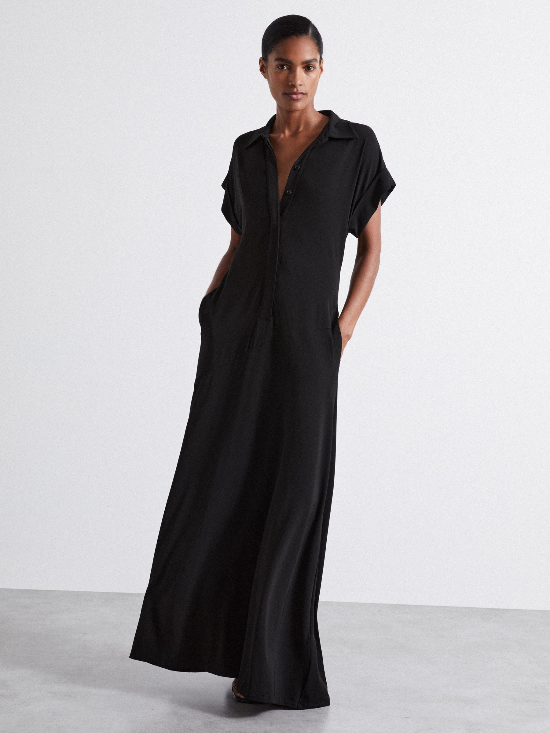 Atelier Polo-Collar Jersey Maxi Dress in Black