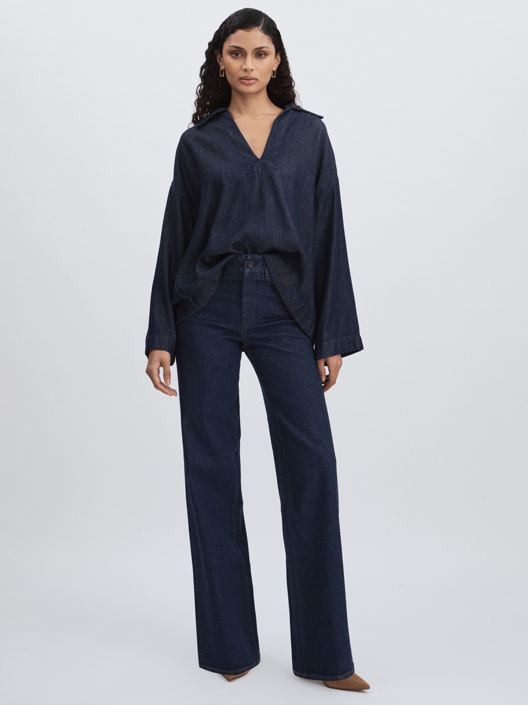 Paige High Rise Wide Leg Jeans in Edinburgh Dark Blue