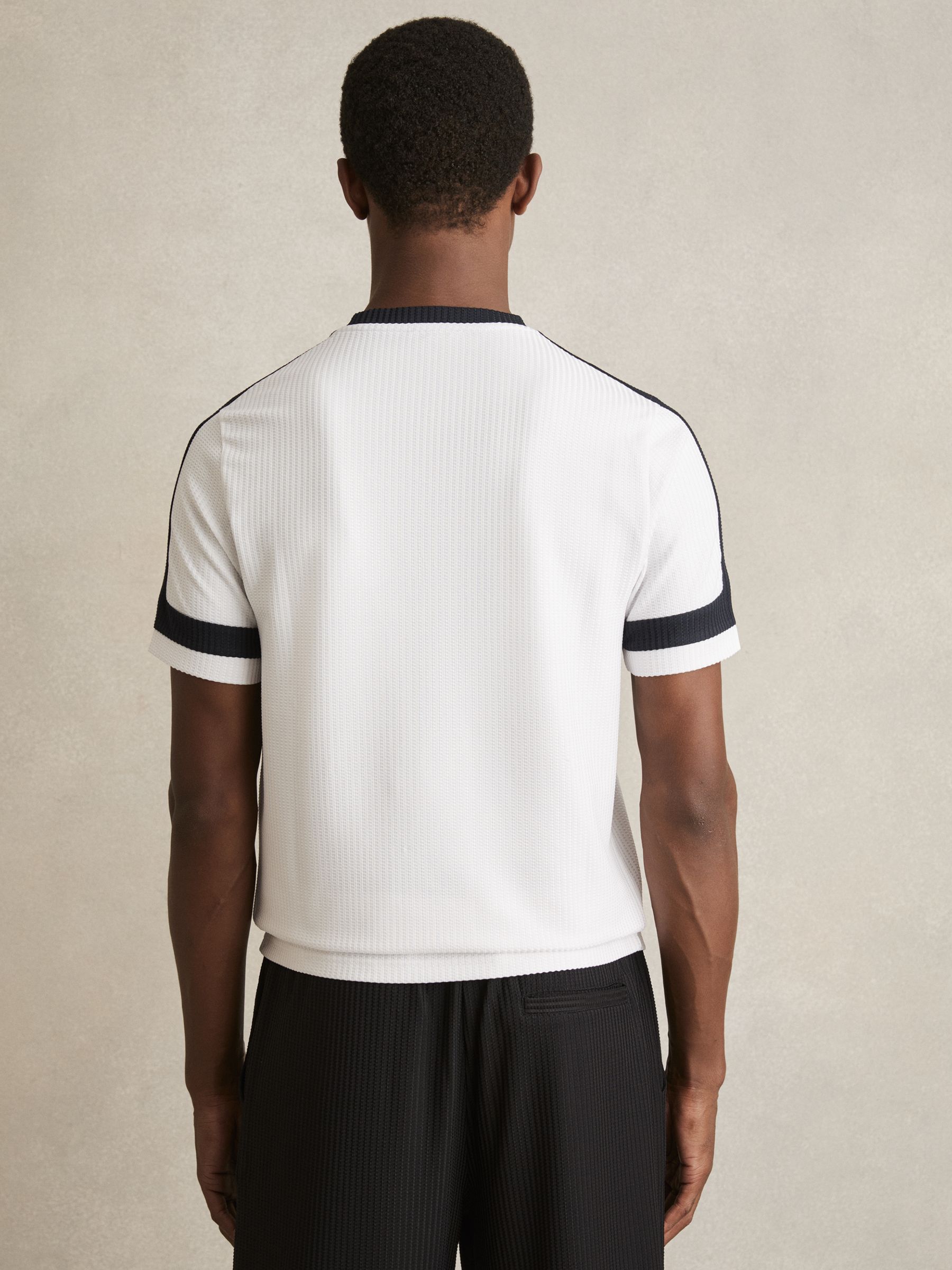 Oversized Textured T-Shirt in White/Navy