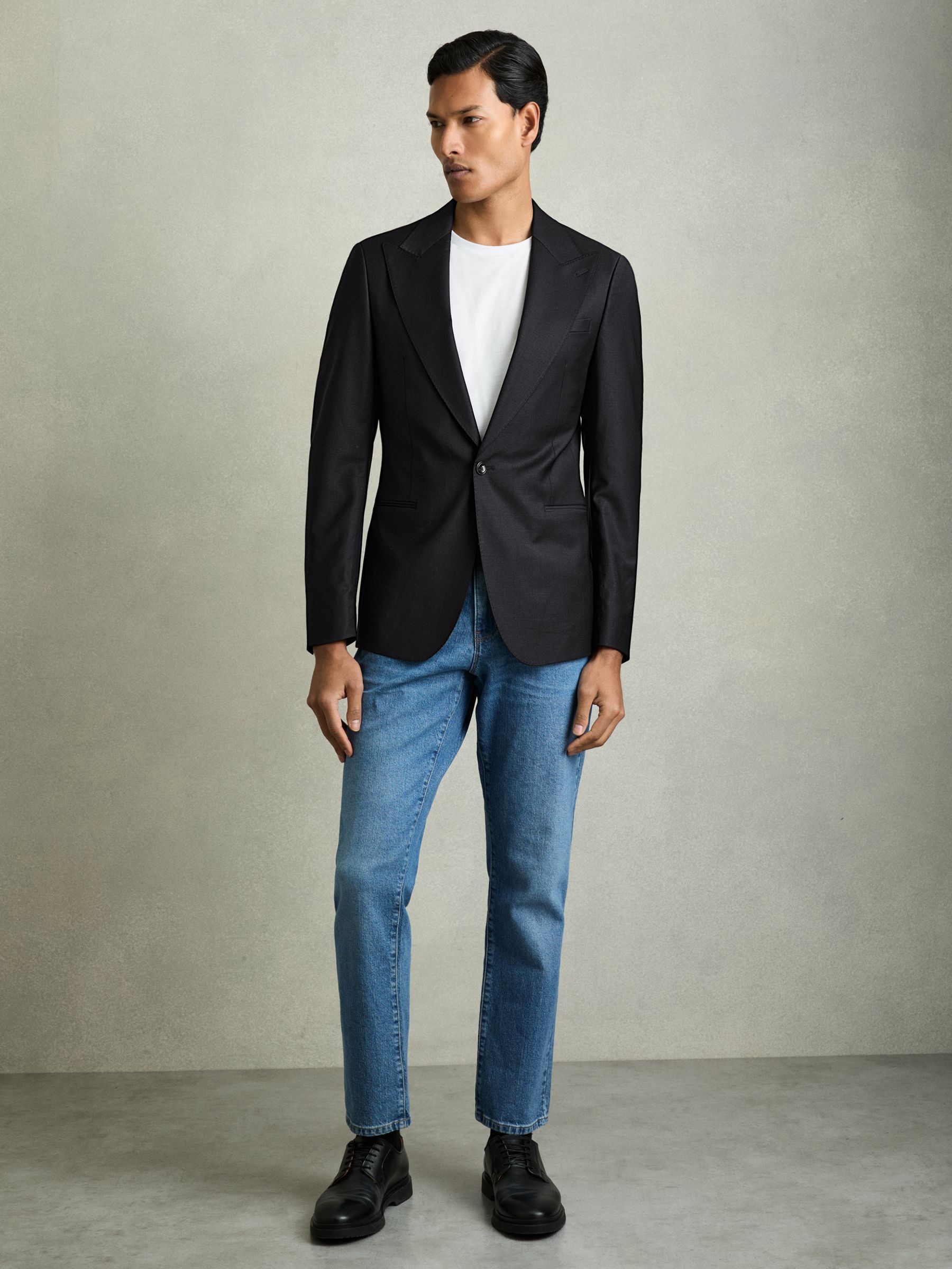 Regular-Fit Single-Breasted Wool-Blend Suit Blazer in Navy