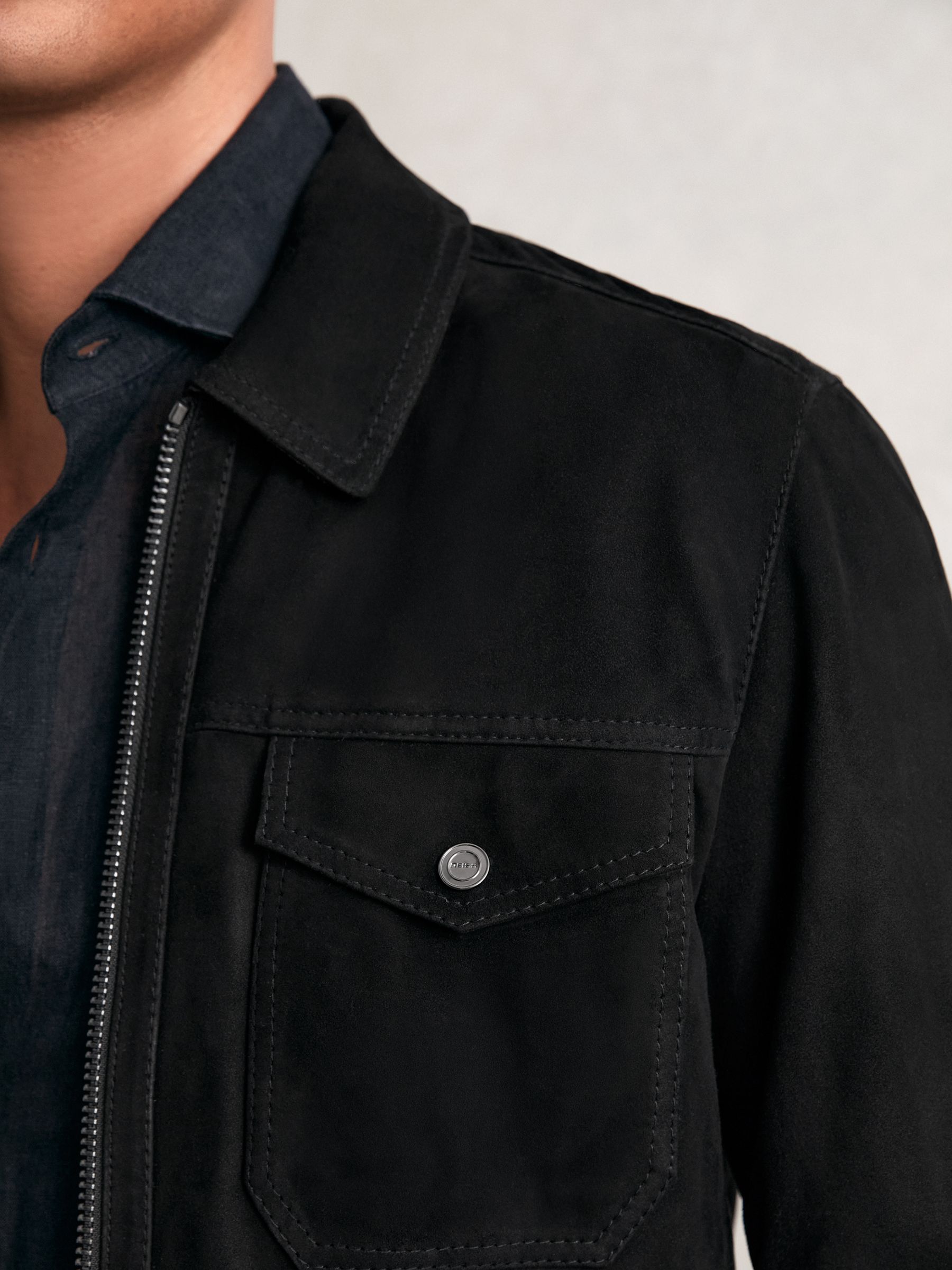 Suede Zip Through Jacket in Black