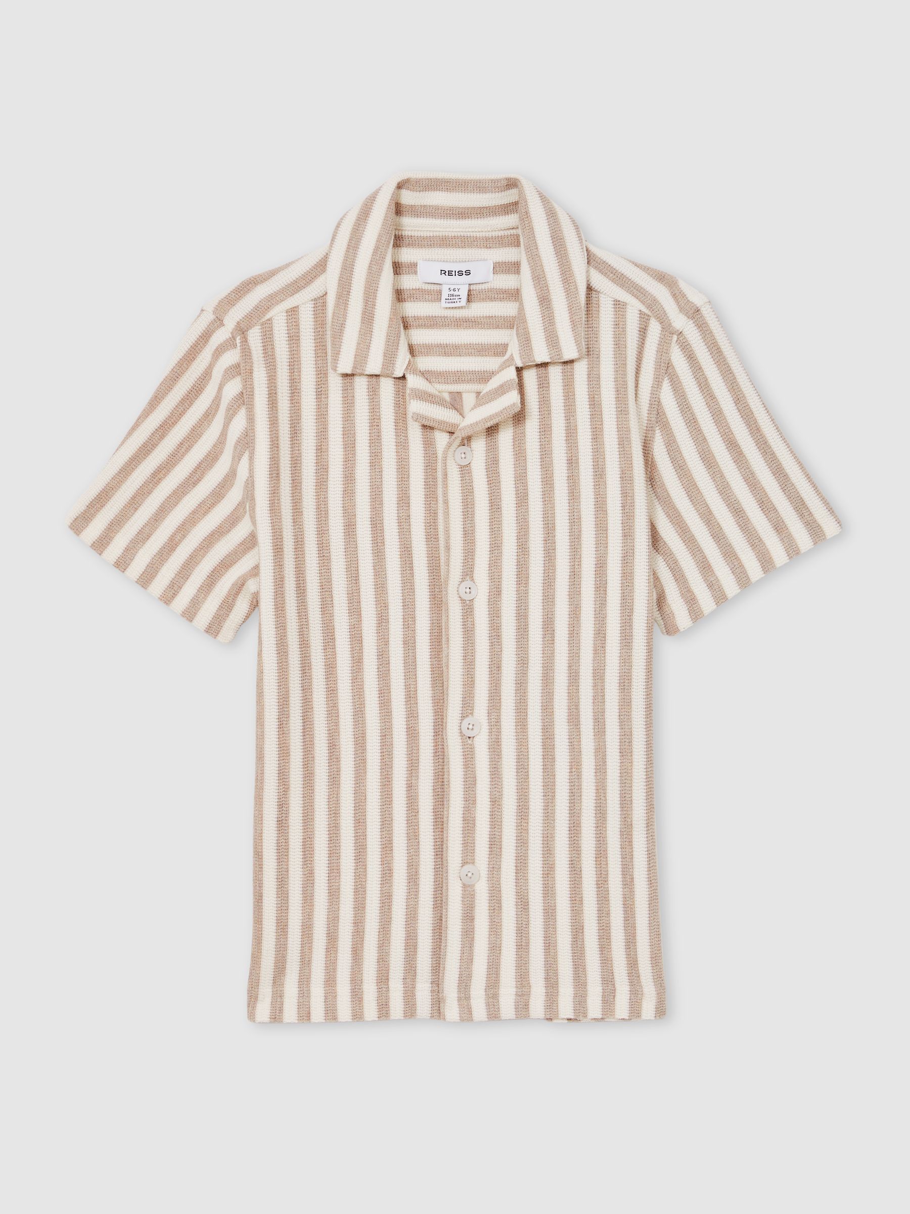 13-14 yrs Textured Stripe Cuban-Collar Shirt in Stone/White