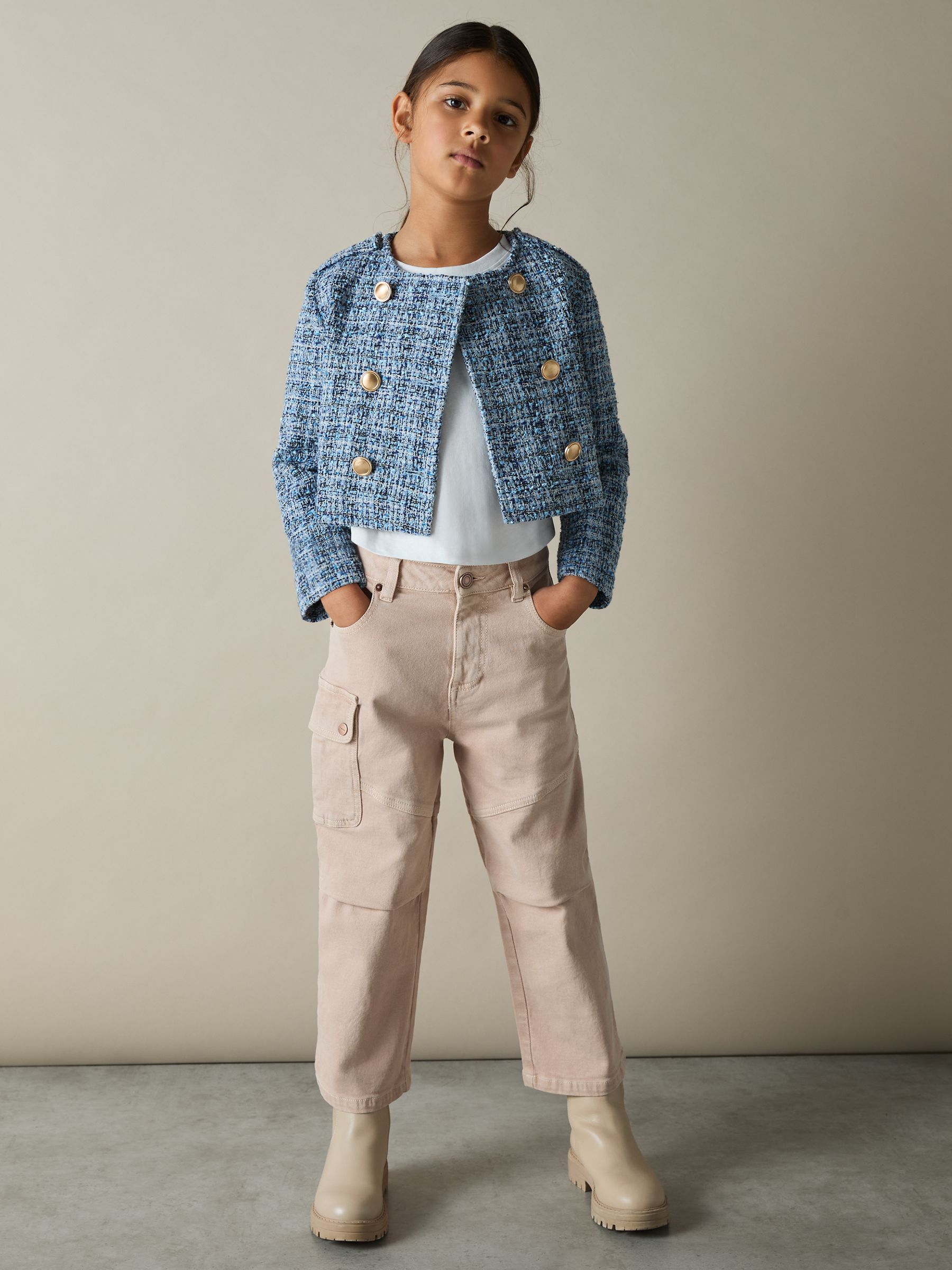 9-13 yrs Straight-Leg Patch Pocket Jeans in Camel