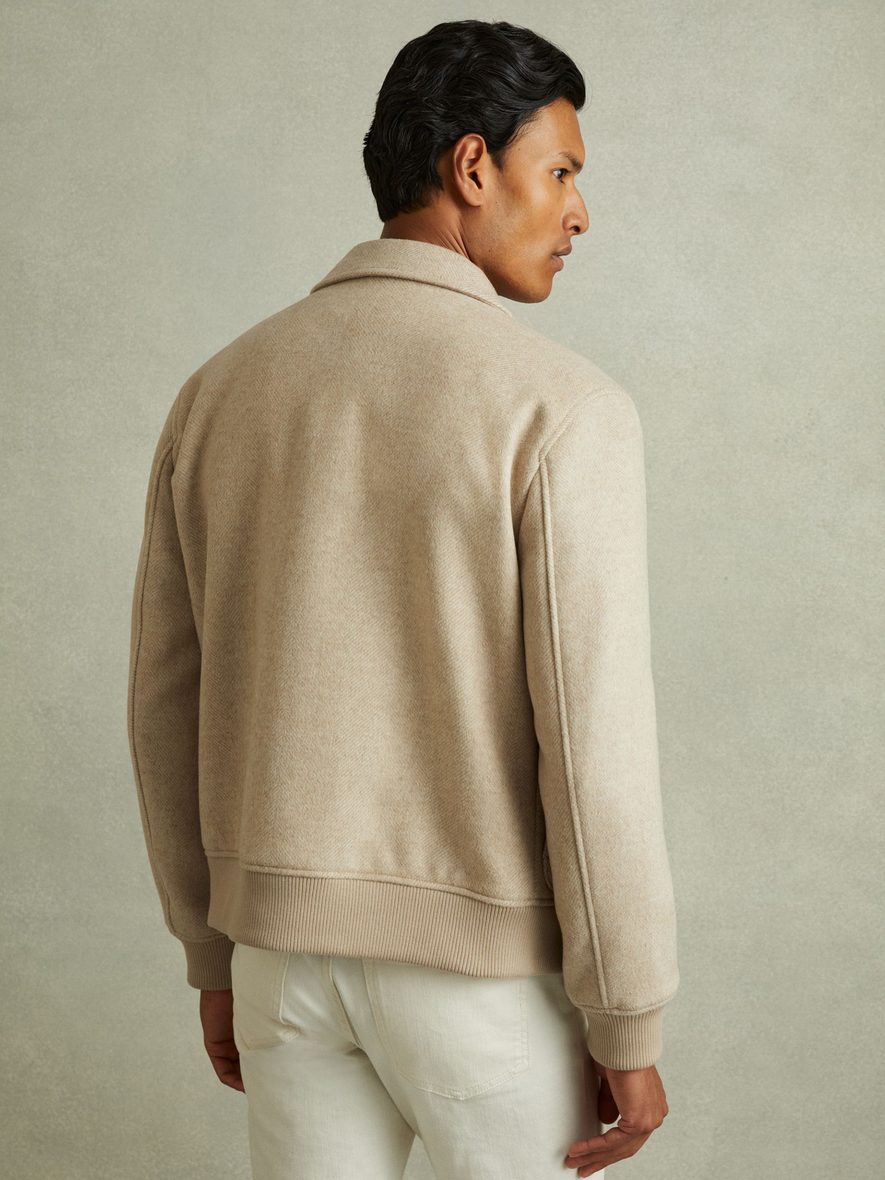 Bak Oatmeal Herringbone Wool Blend Herringbone Jacket