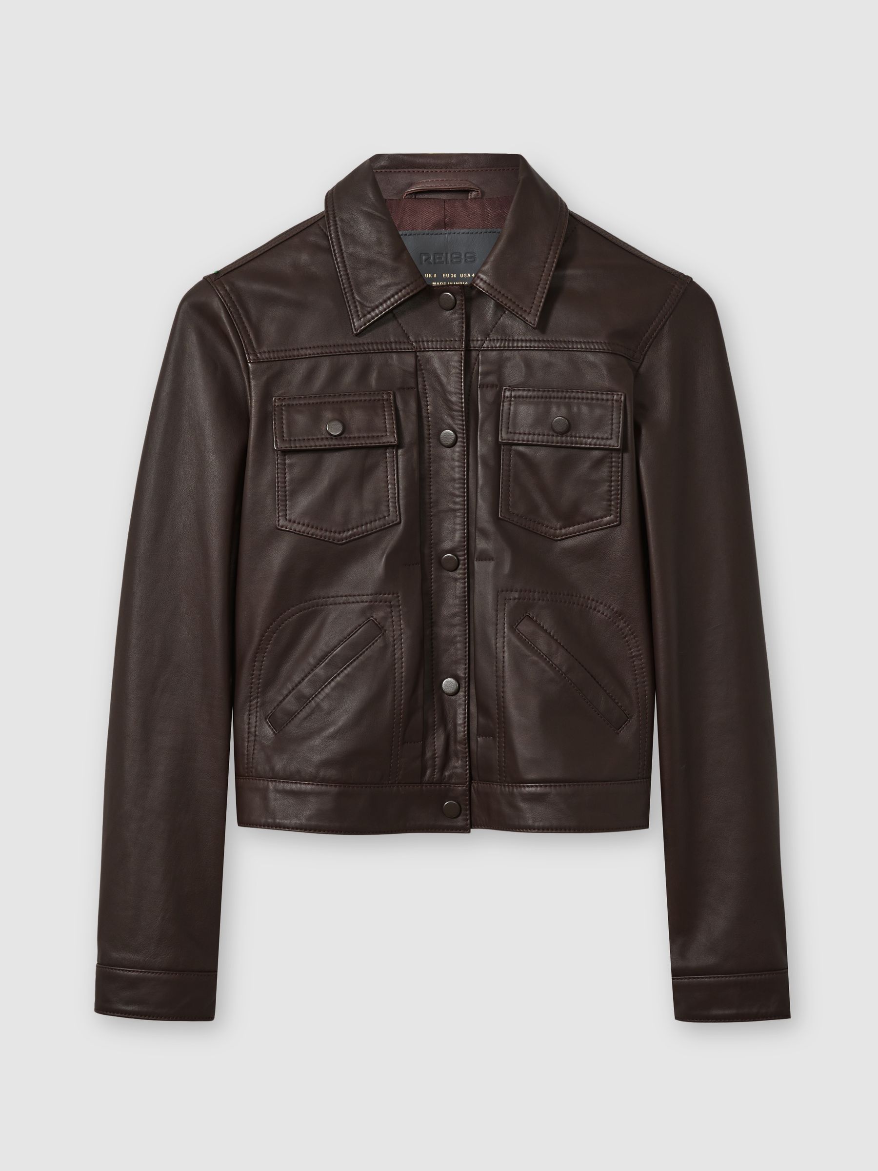 Leather Trucker Jacket in Burgundy