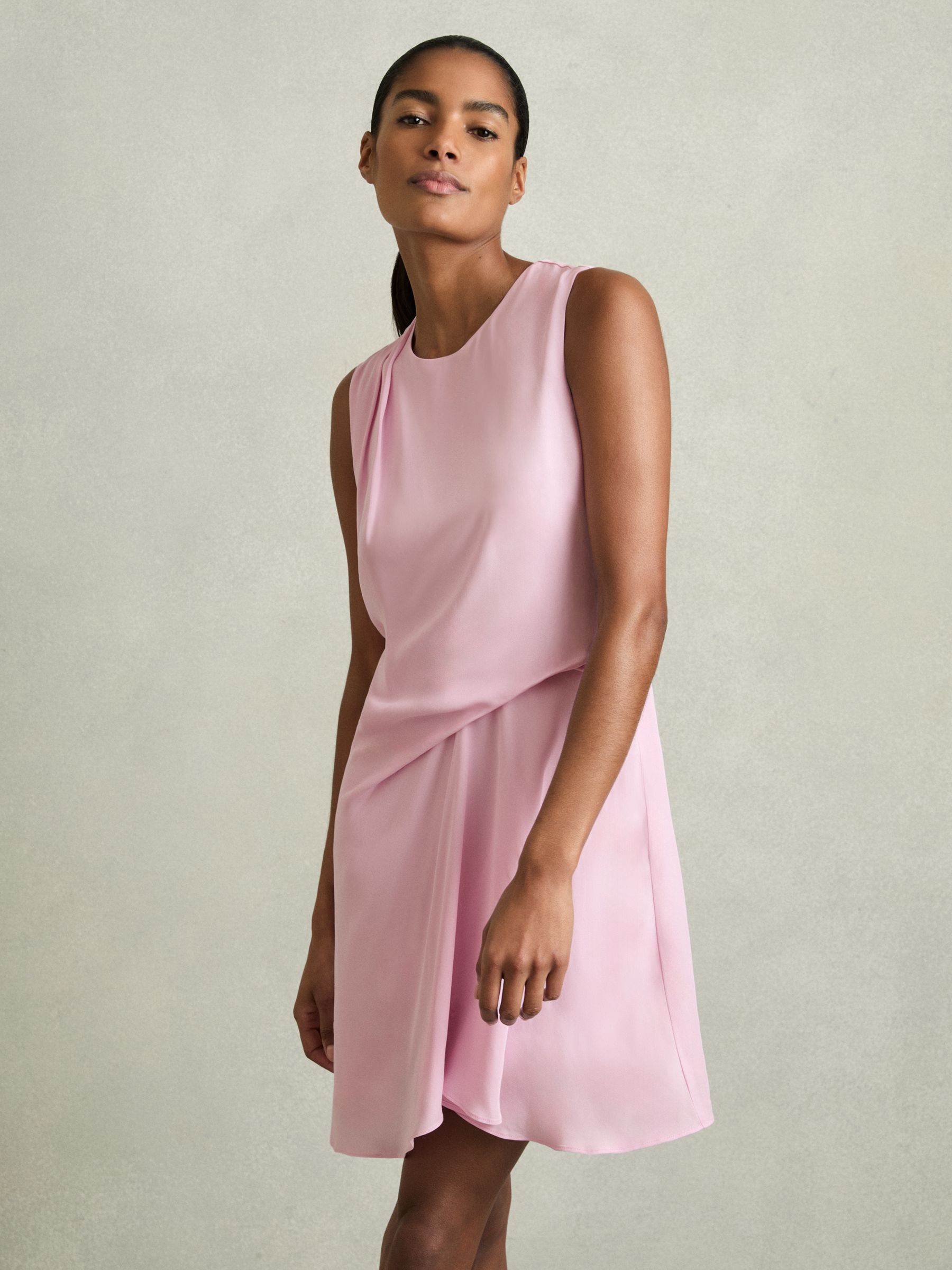 Draped Tuck Mini Dress in Pale Pink