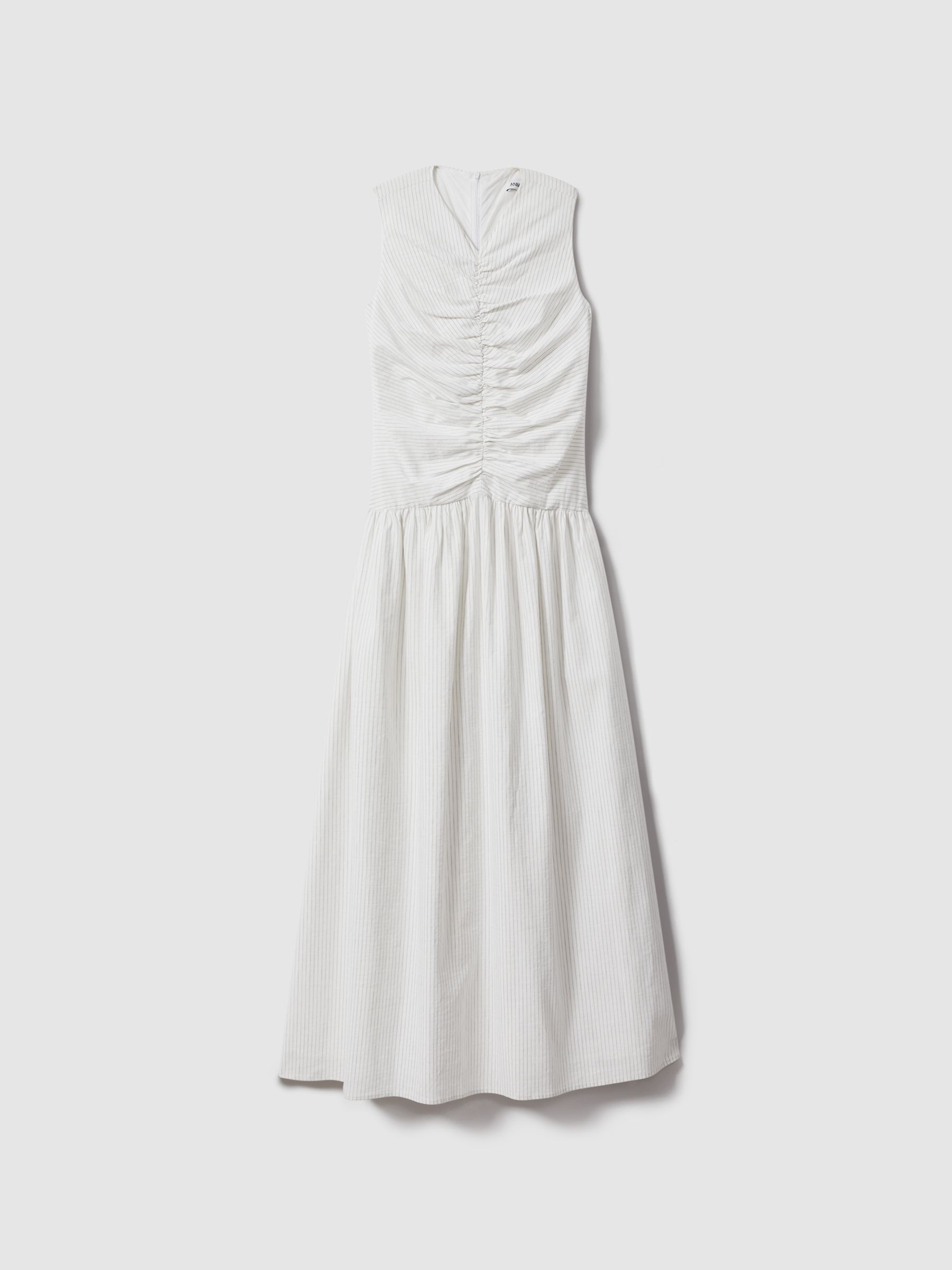 Anna Quan Ruche Maxi Dress in White Stripe