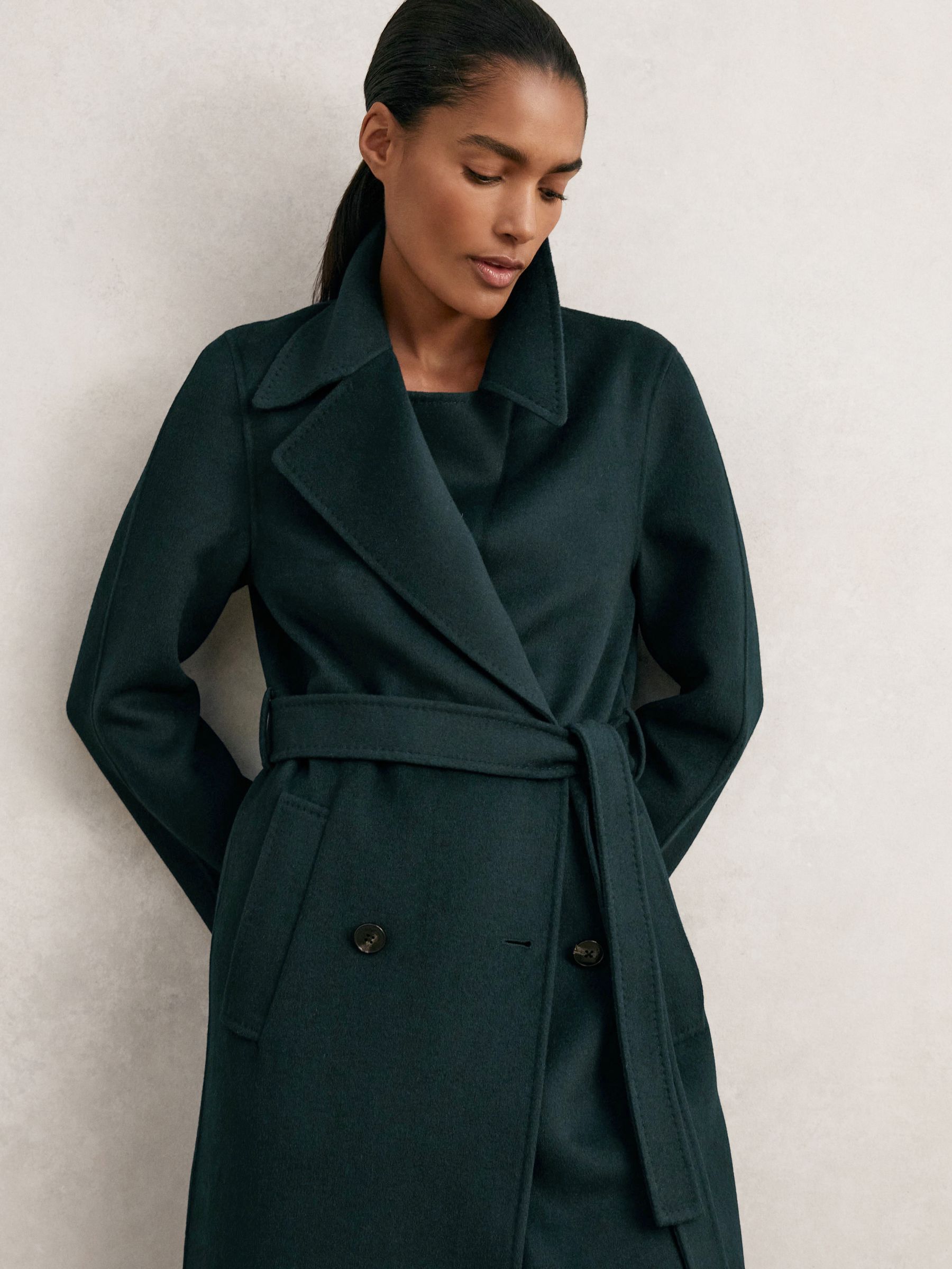 Petite Double-Breasted Blindseam Coat Wool-Blend in Green