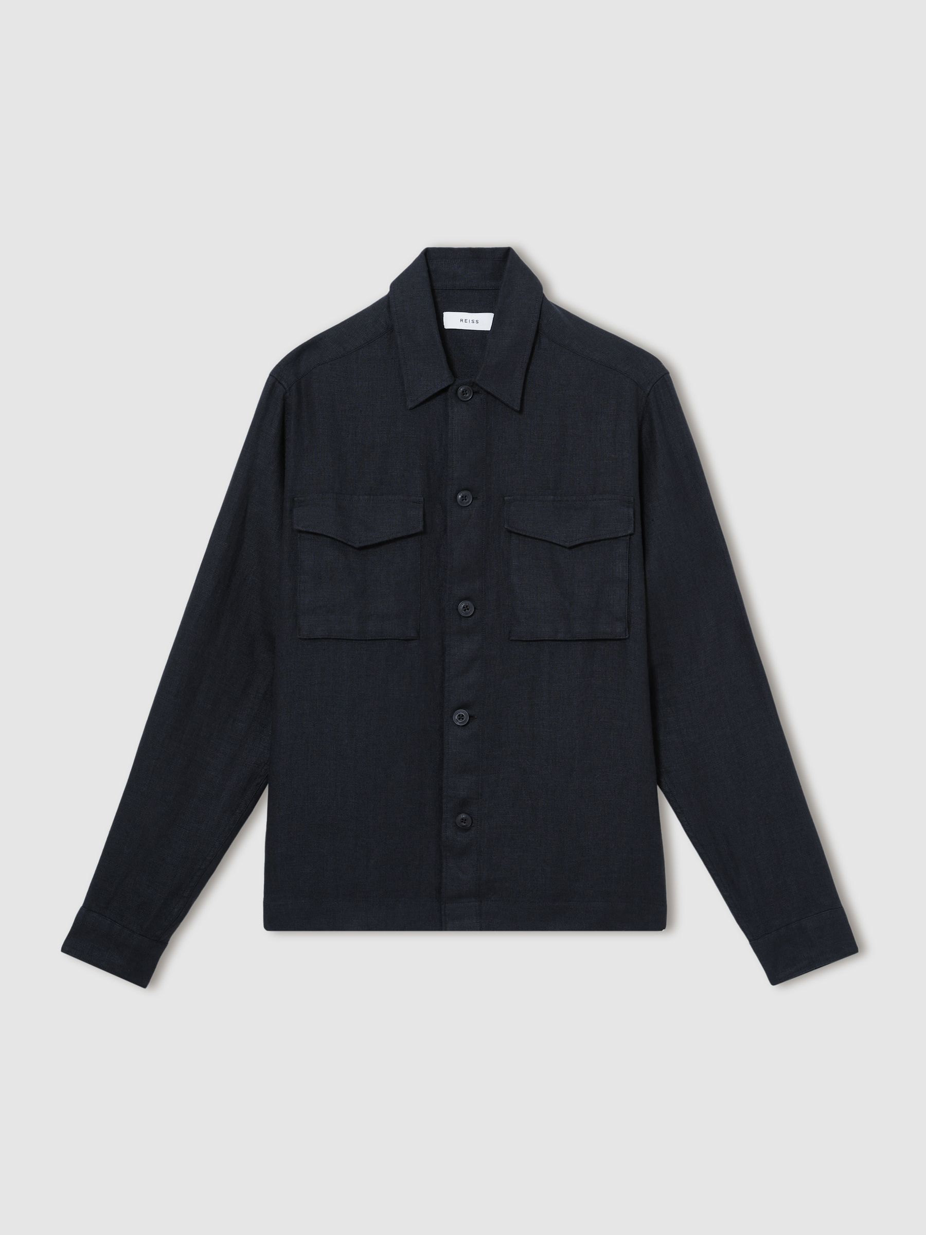 Linen Twin-Pocket Overshirt in Navy