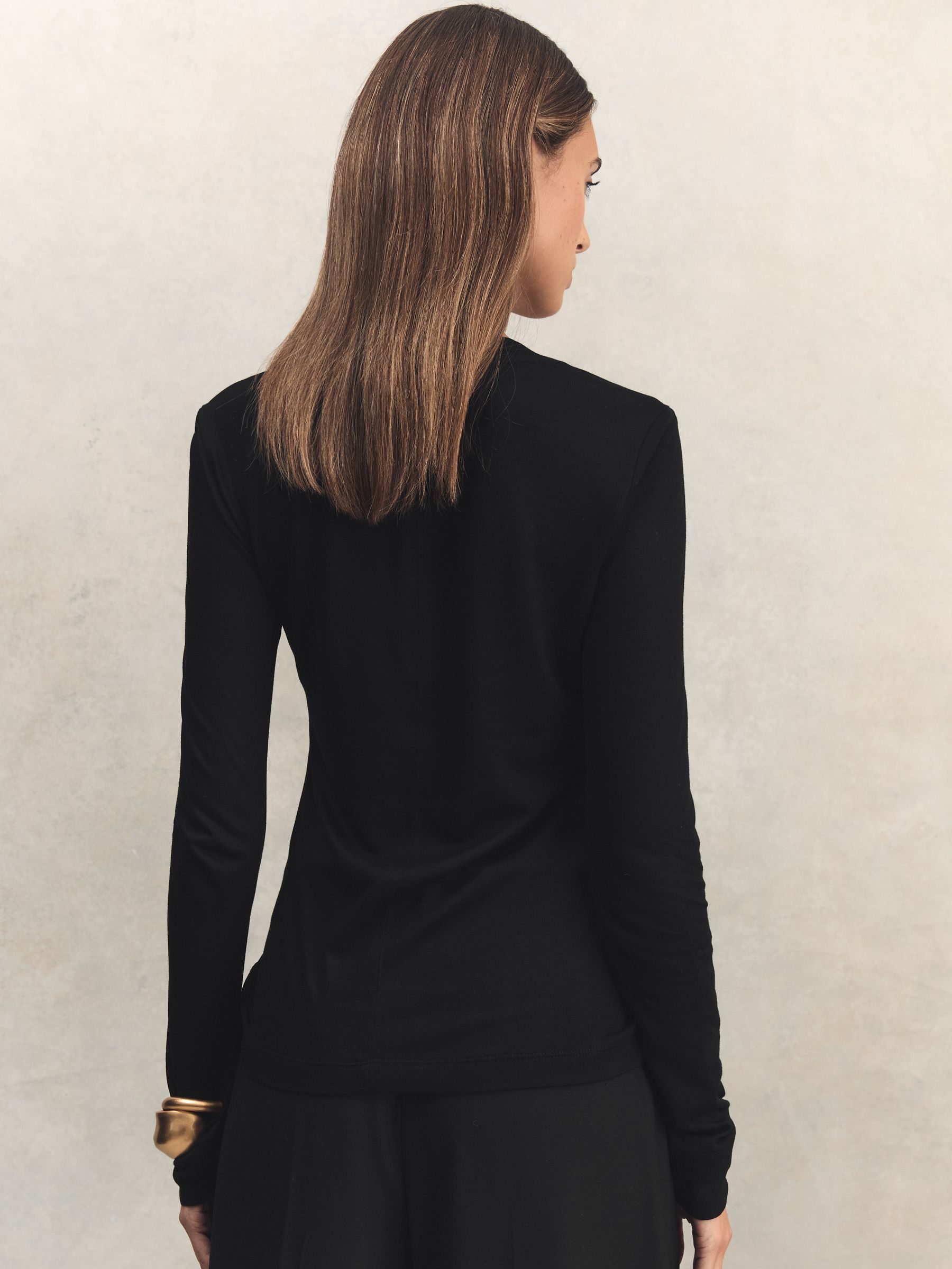 Jersey V-Neck Top in Black