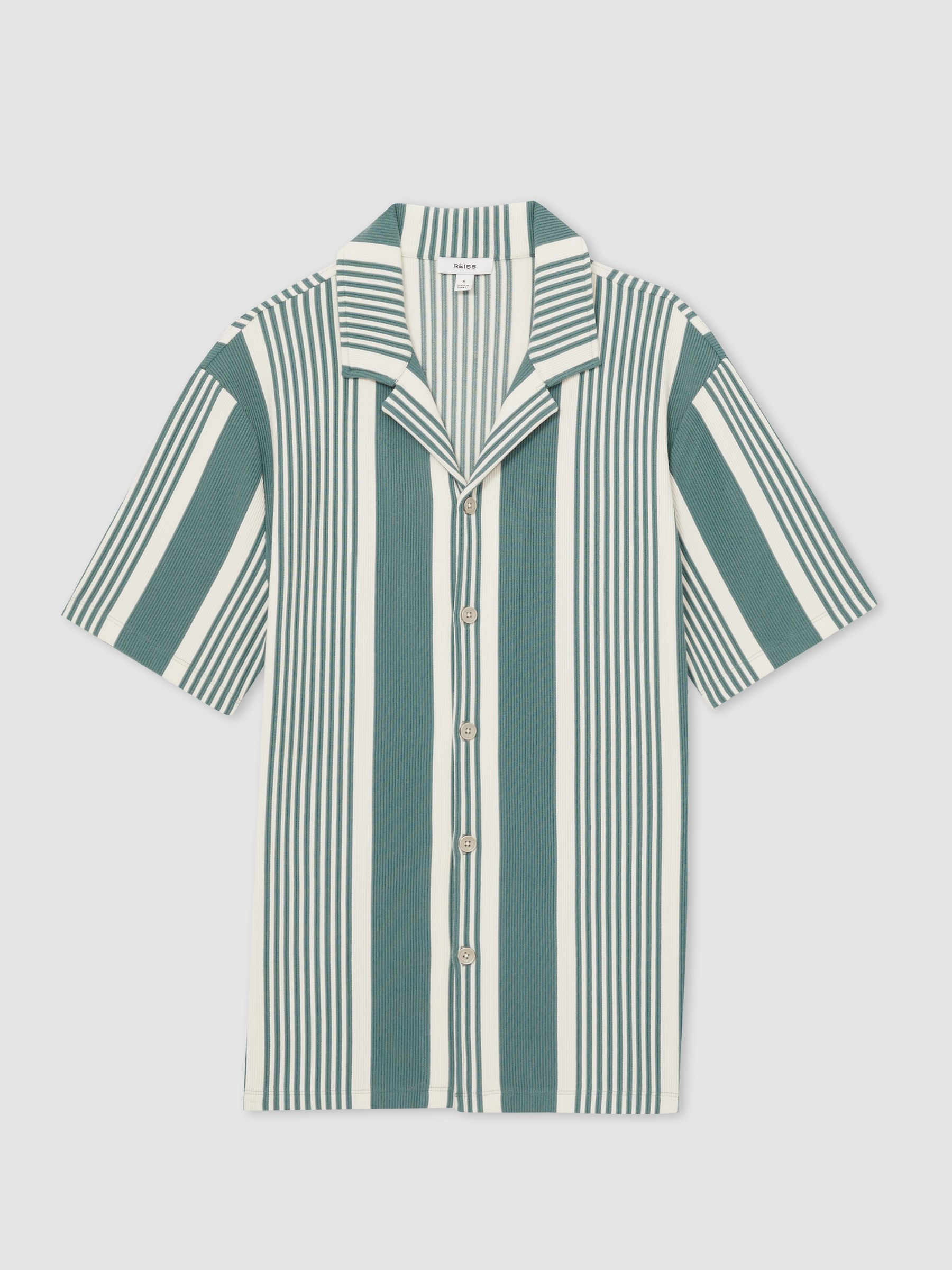 Stripe Ribbed Cuban Collar Shirt in Sage/White