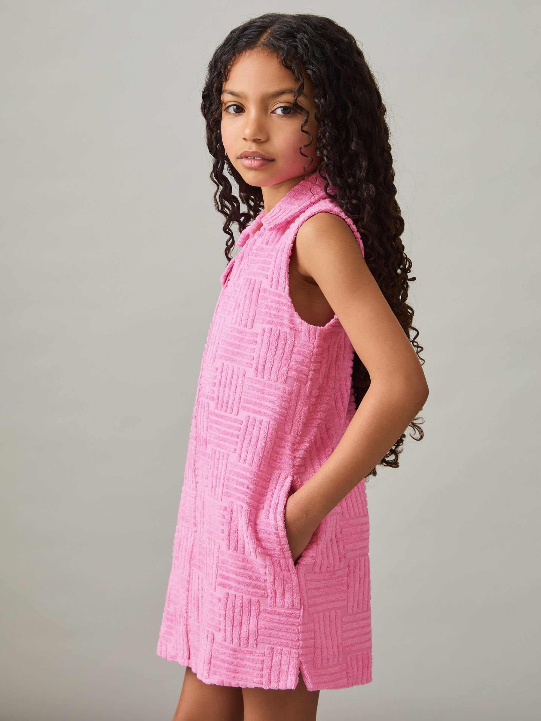 4-9 yrs Textured Towelling Zip-Through Dress in Pink