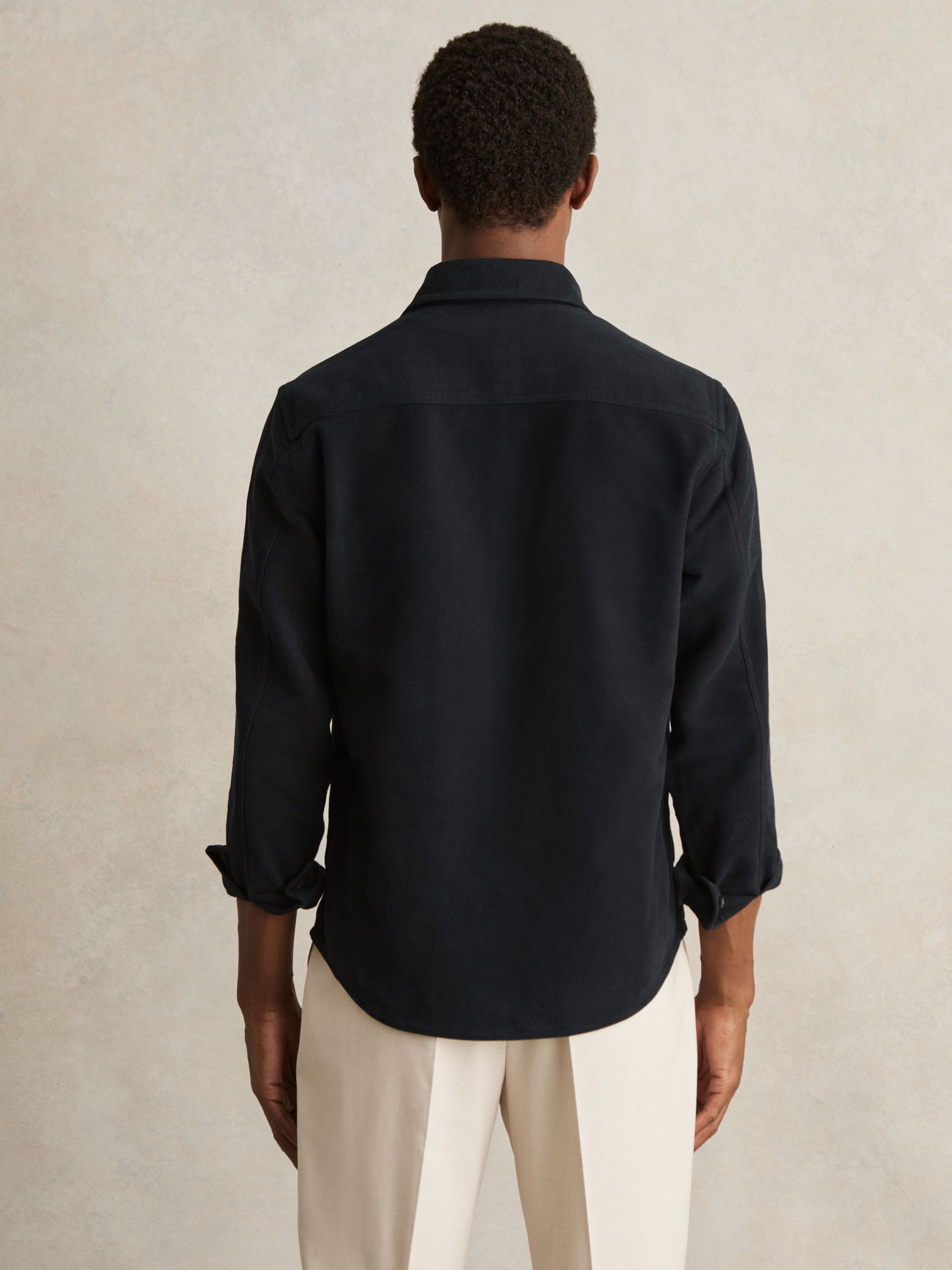 Moleskin-Cotton Twin-Pocket Overshirt in Navy