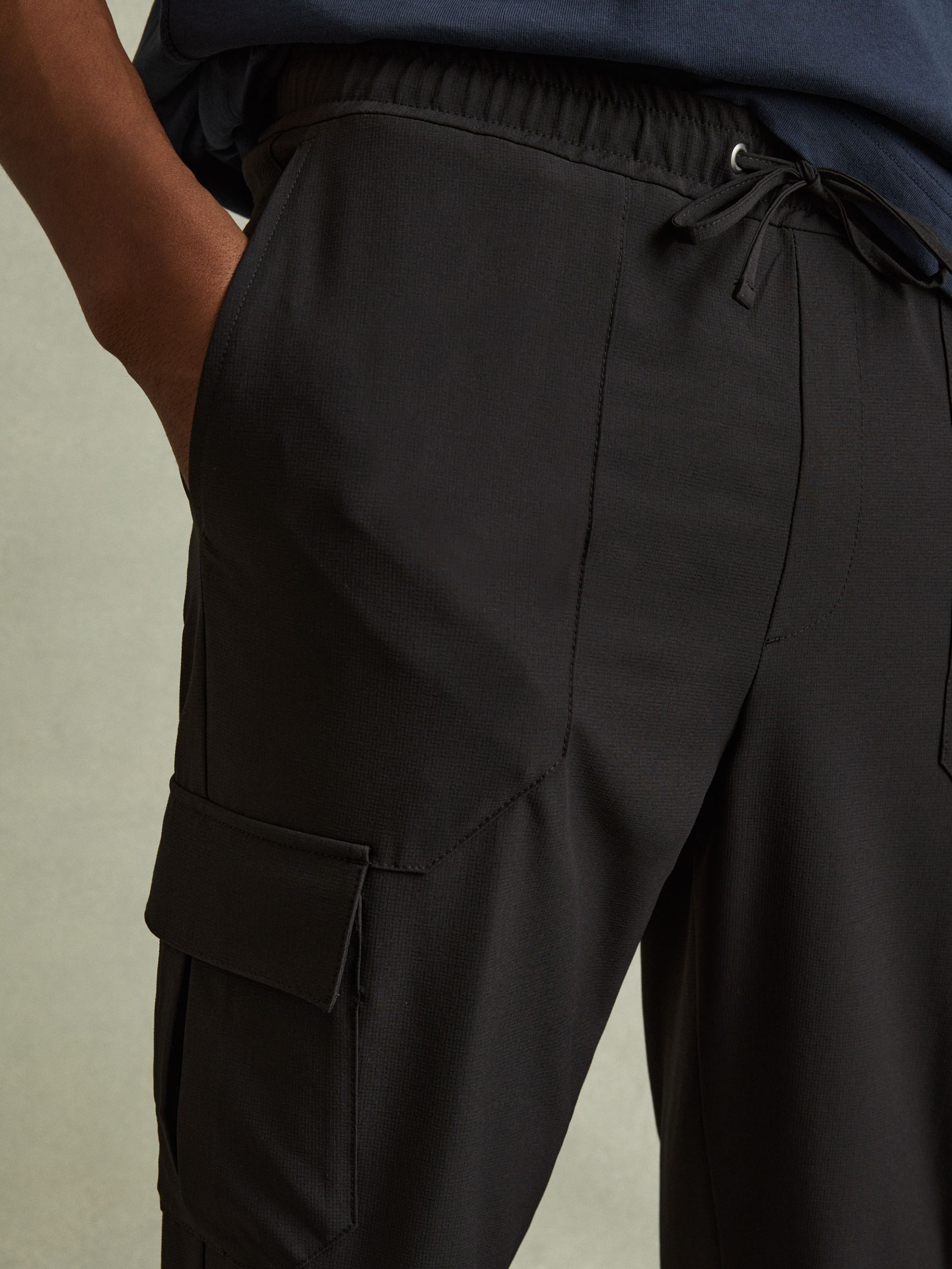 Elasticated Cargo Trousers in Black