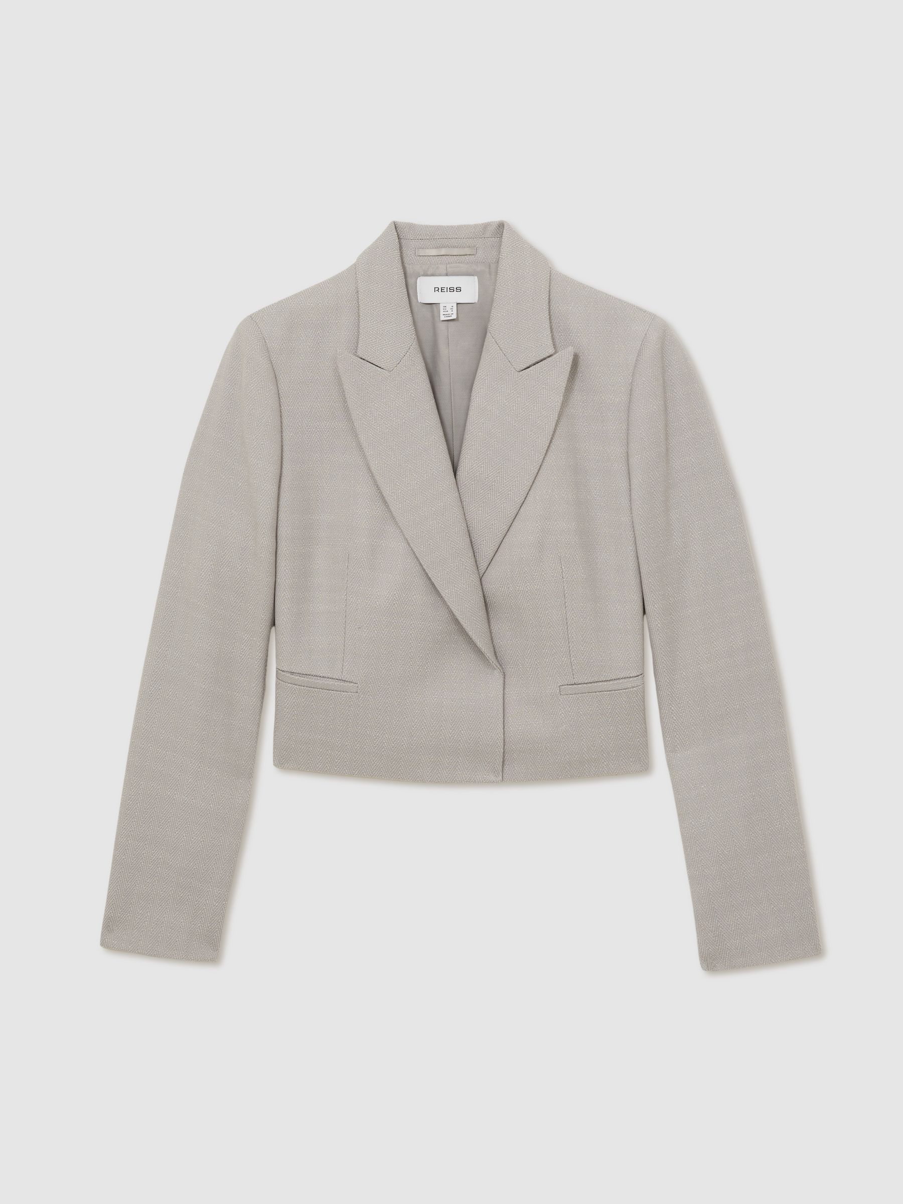 Double-Breasted Cropped Wool-Blend Blazer in Grey