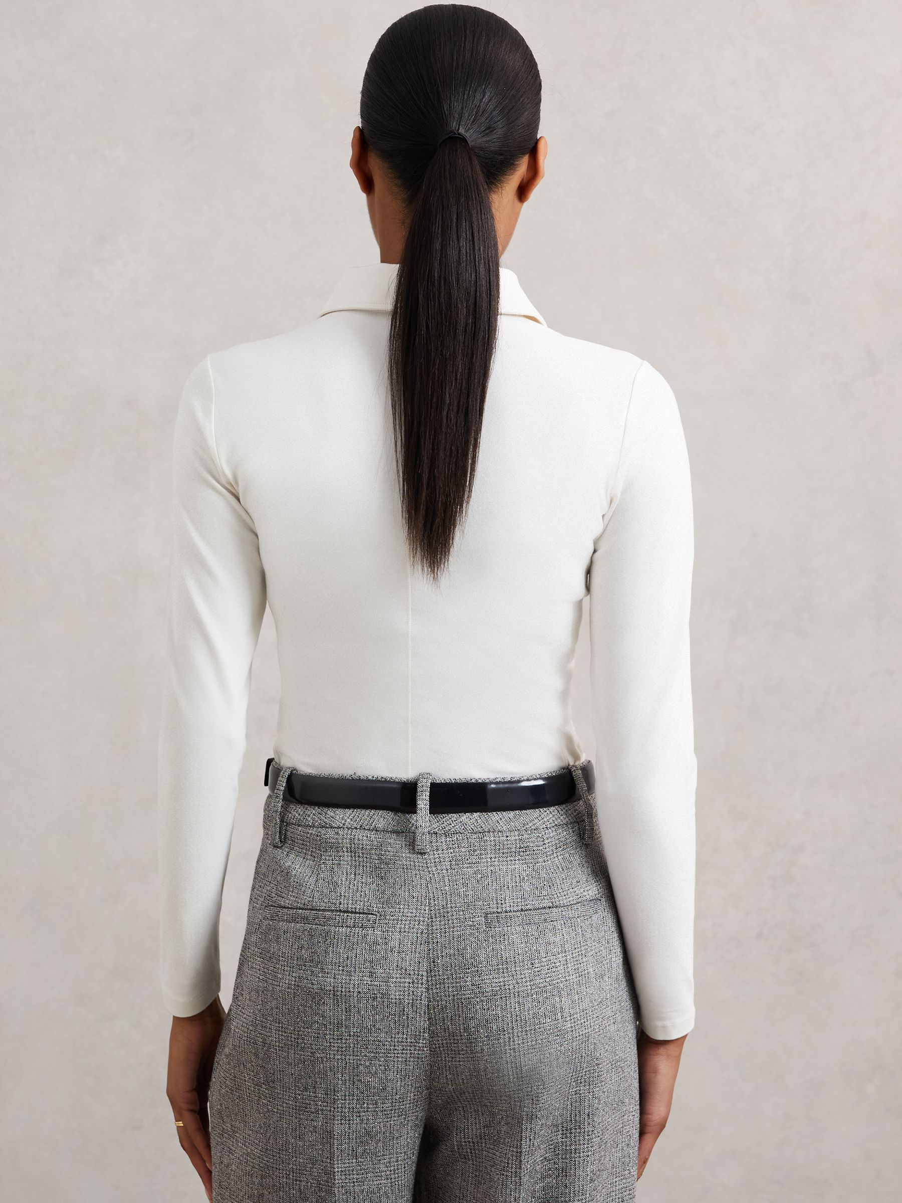 Stretch-Cotton Open-Collar Shirt in Ivory