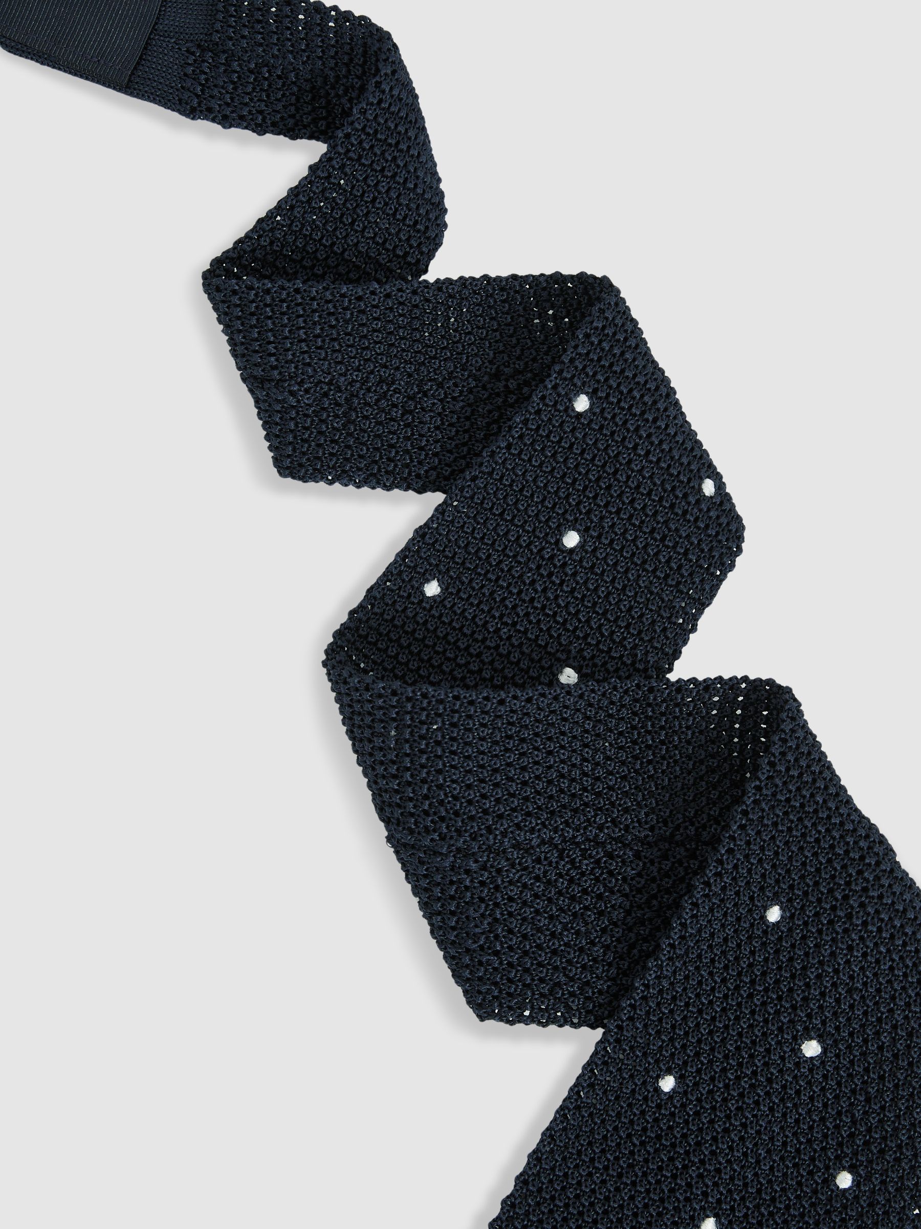 Silk Knitted Pin-Dot Tie in Navy