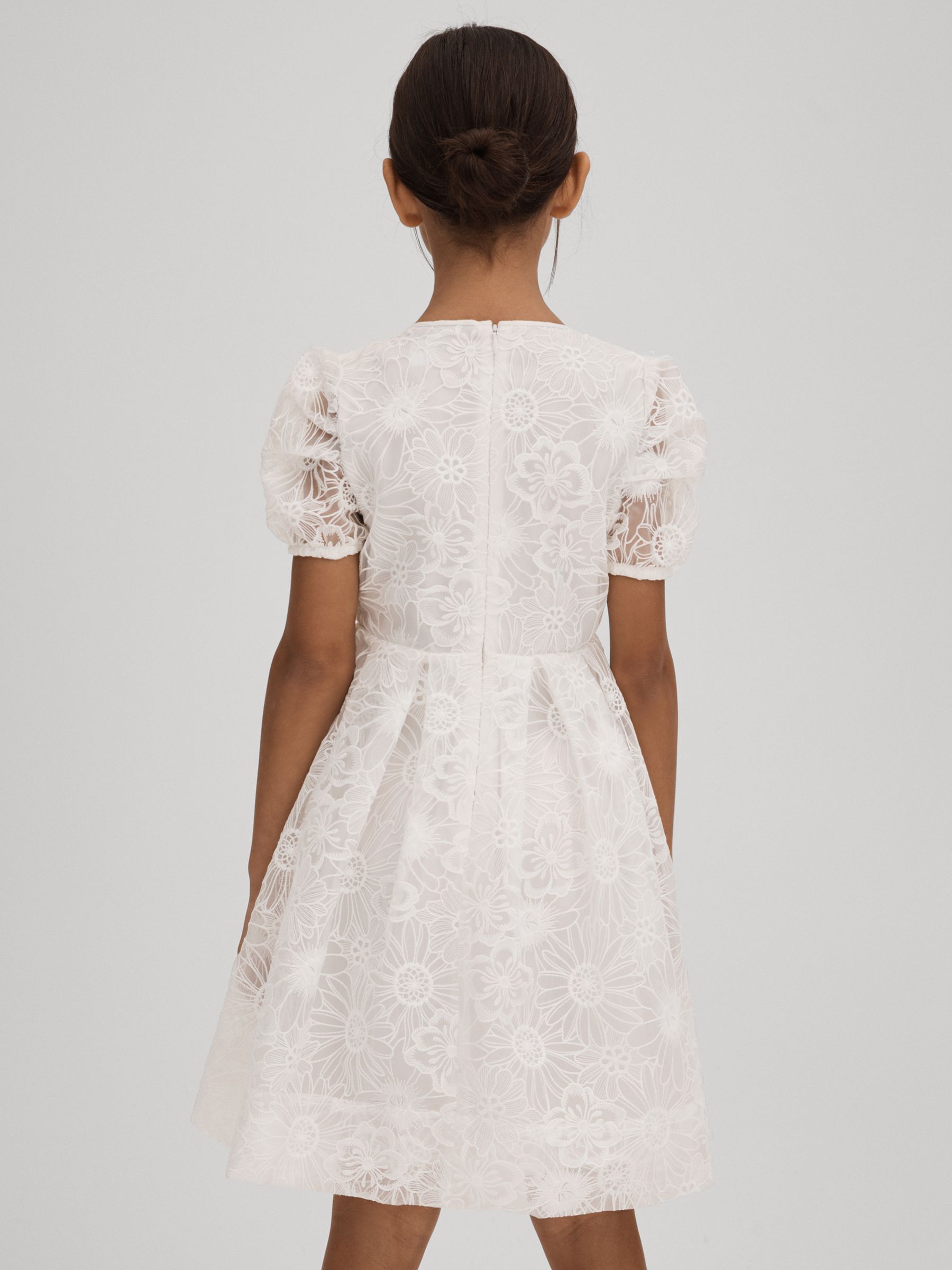 4-9 yrs Lace Puff Sleeve Dress in Ivory