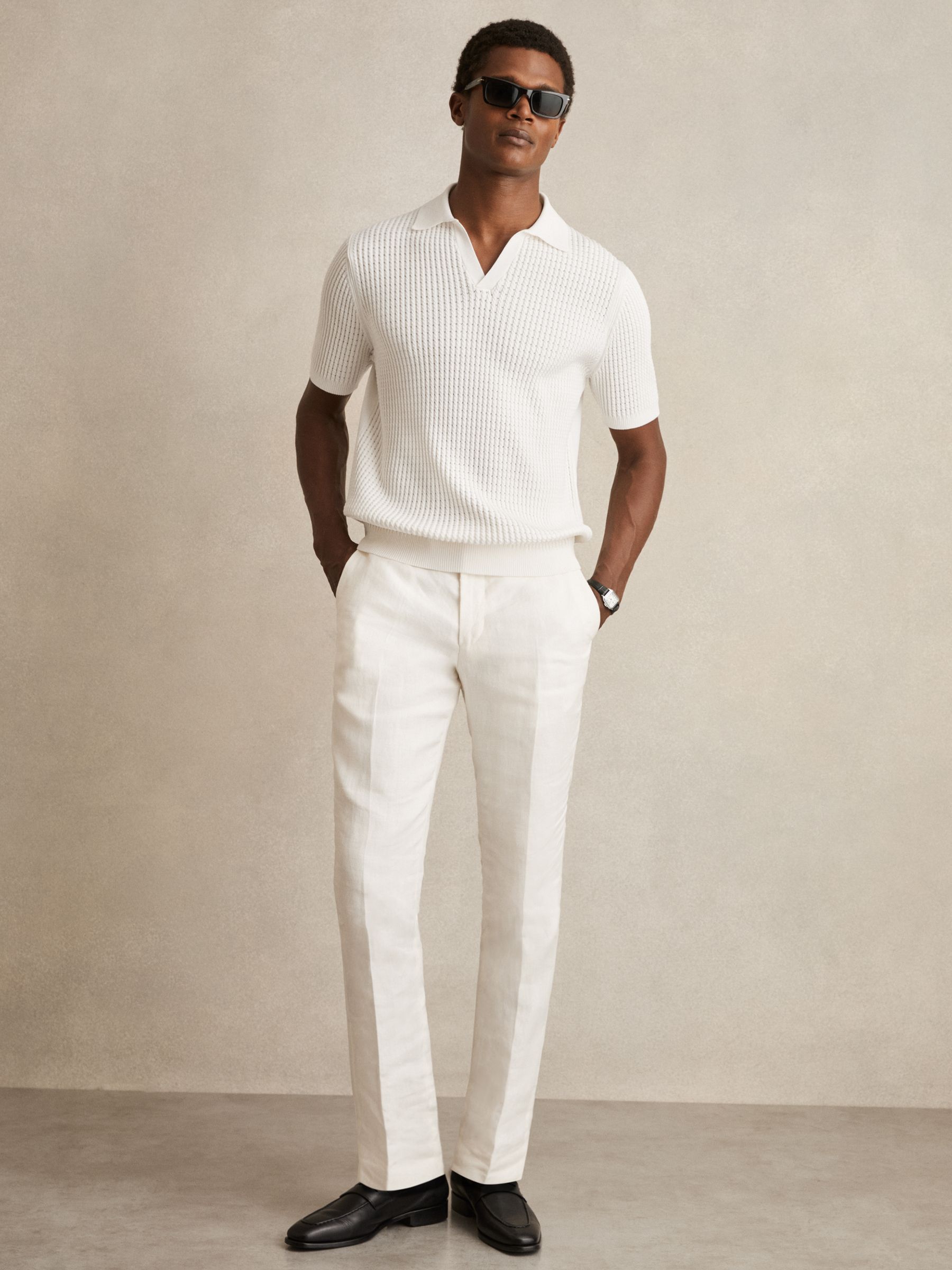 Micro-Cable Open-Collar Cotton-Blend Shirt in White