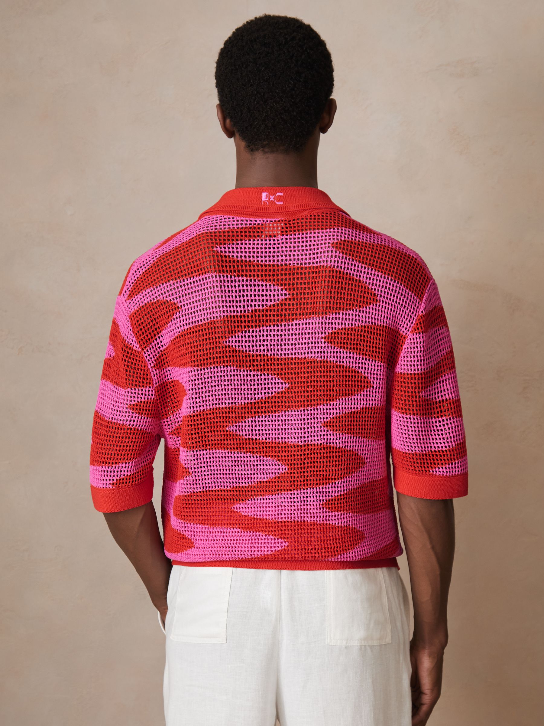 Reiss | Ché Wave Crochet Shirt in Pink