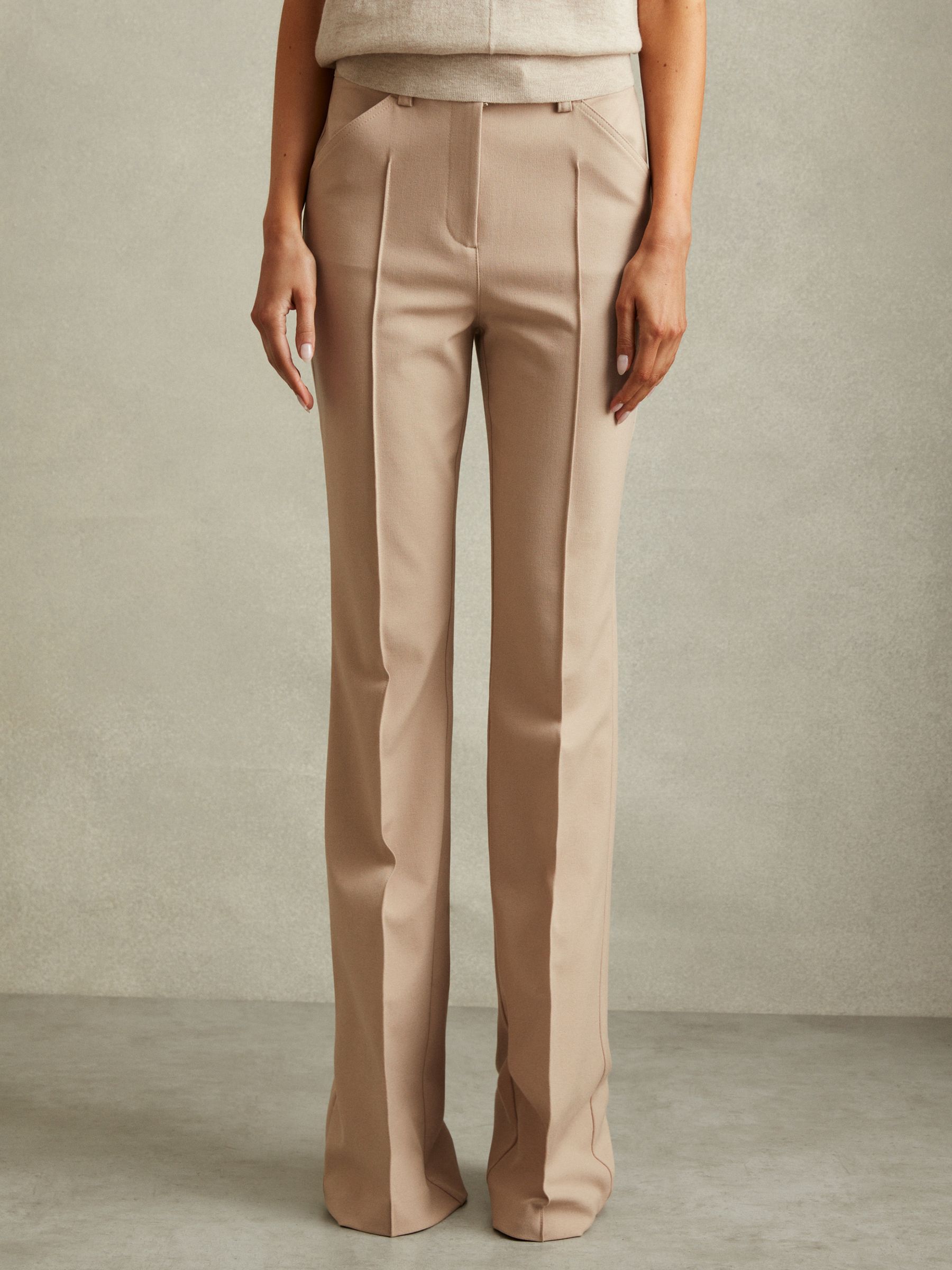 Petite High Rise Flared Trousers in Neutral