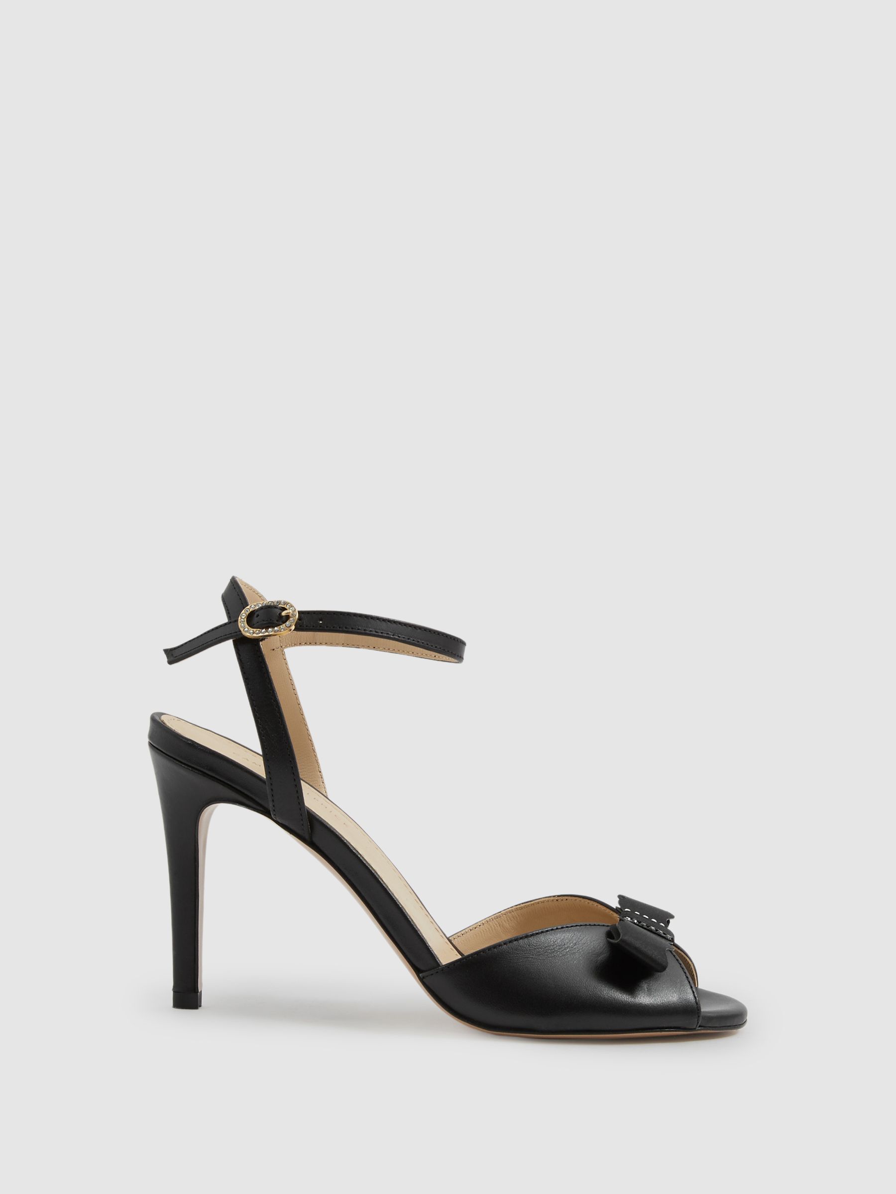 Camilla Elphick Black Leather Open-Toe Heels