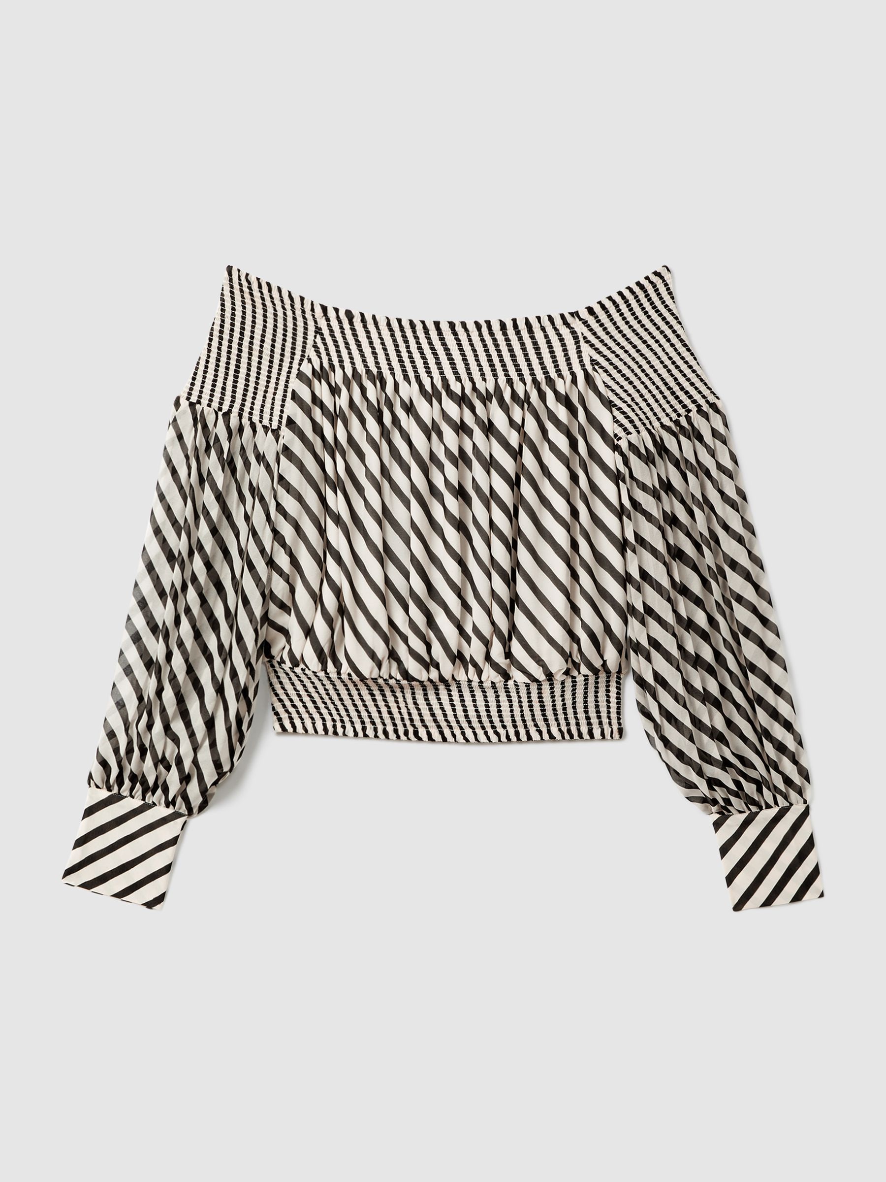 Striped Bardot Cropped Top in Black/Cream