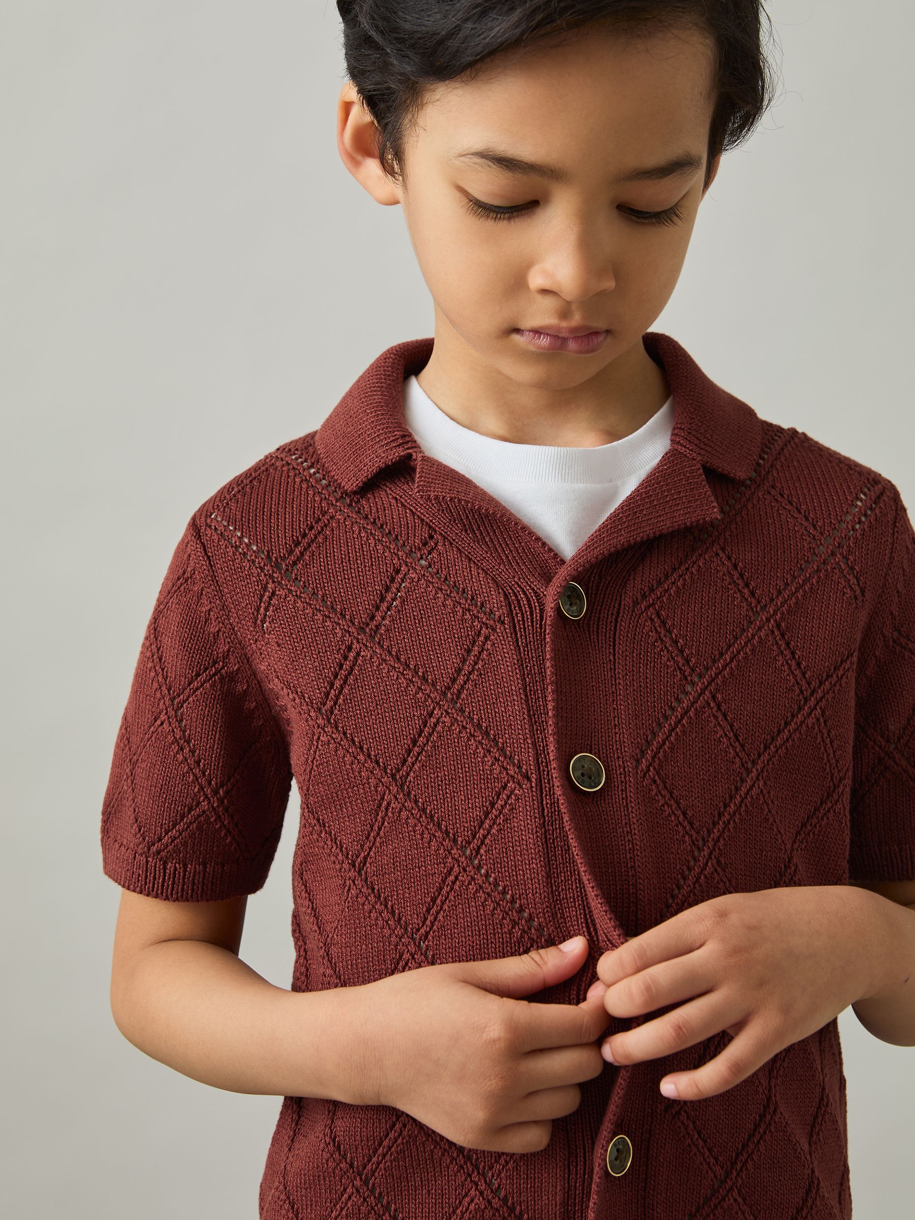 3-9 yrs Cotton Blend Diamond Knit Shirt in Paprika Red